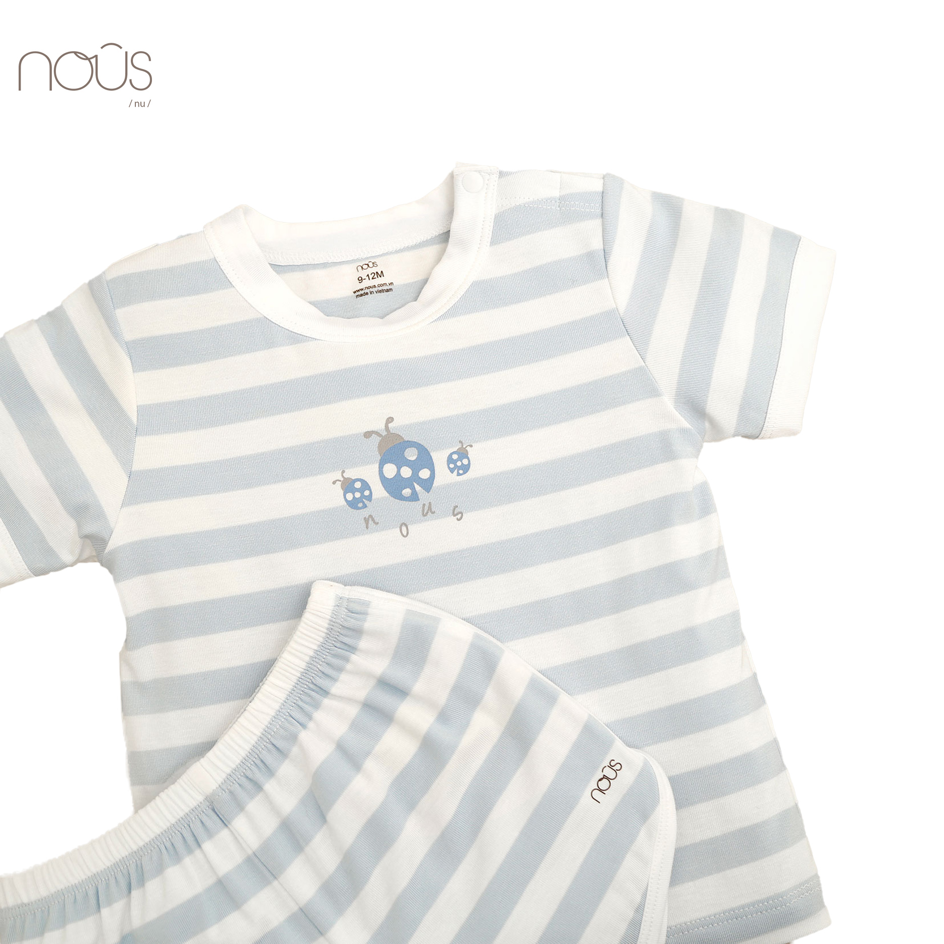 Bộ cài vai cộc kẻ xanh hình bọ rùa