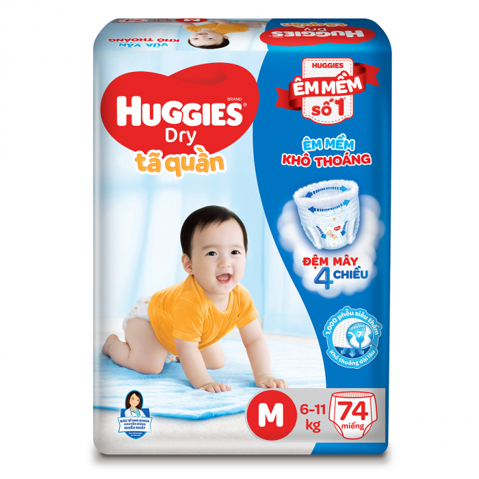 Tã quần Huggies Dry size M 74 miếng (6-11kg)