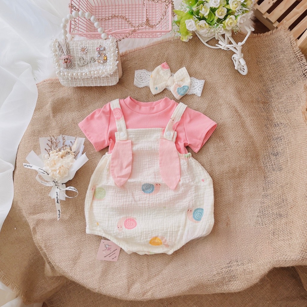 Body yếm hình ốc tai thỏ hồng - Kèm Turban