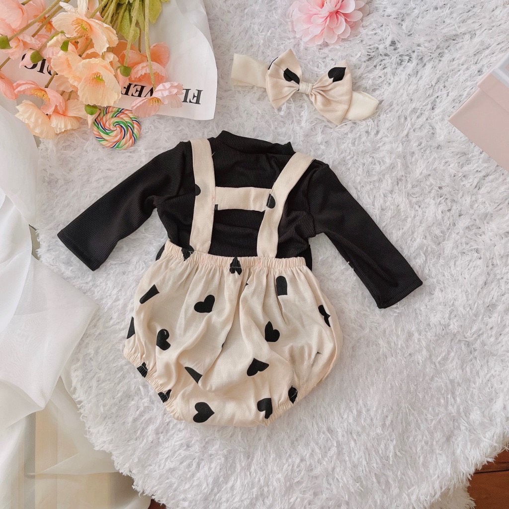 Body yếm tim đen tay dài - Kèm Turban nơ