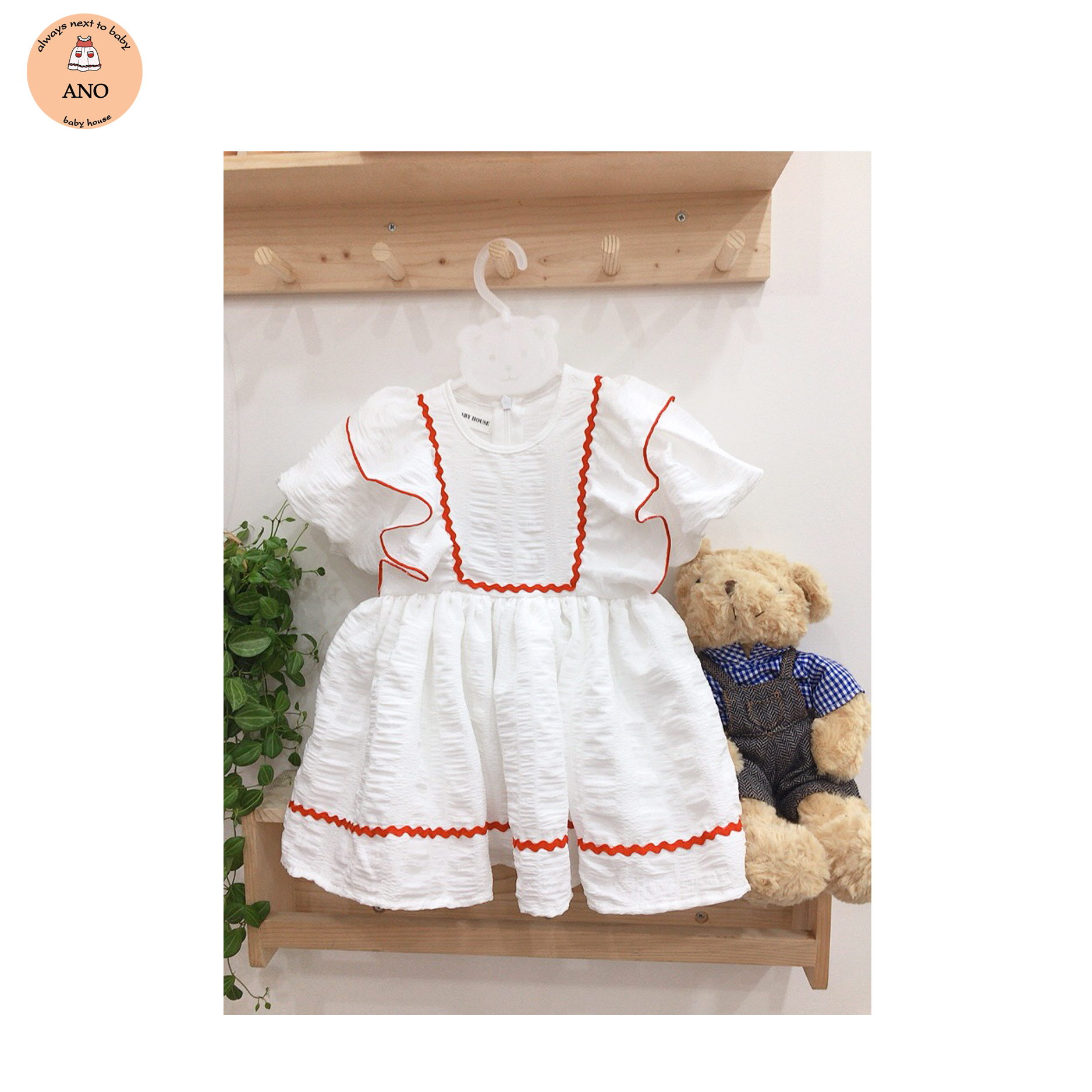 Đầm bé gái siêu cute Ano - Viền đỏ cánh tiên