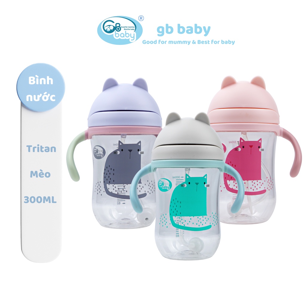Bình tập uống nước tritan cho bé GB-Baby 300ml (Tặng kèm chổi vệ sinh ống hút)
