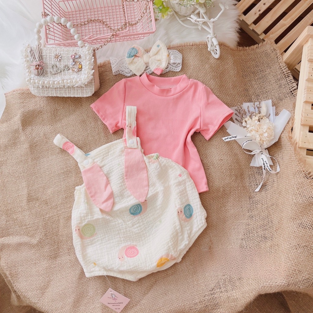 Body yếm hình ốc tai thỏ hồng - Kèm Turban