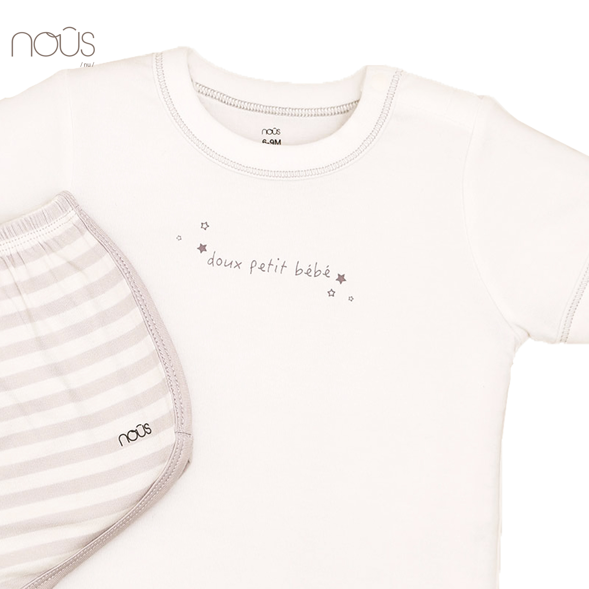 Bộ cài vai cộc kẻ ghi trắng hình sao