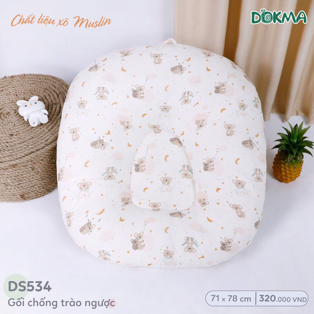 Gối chống trào ngược cho bé Dokma vải xô muslin DS534 (71x78cm)