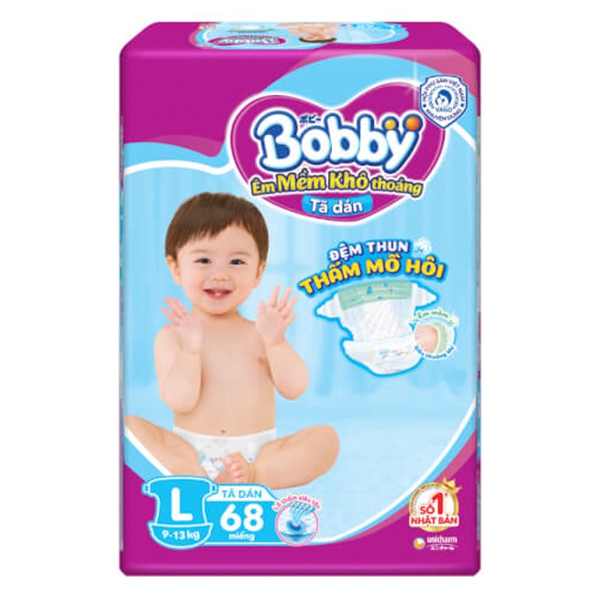 Tã dán Bobby Fresh size L  68 miếng (9-14kg)