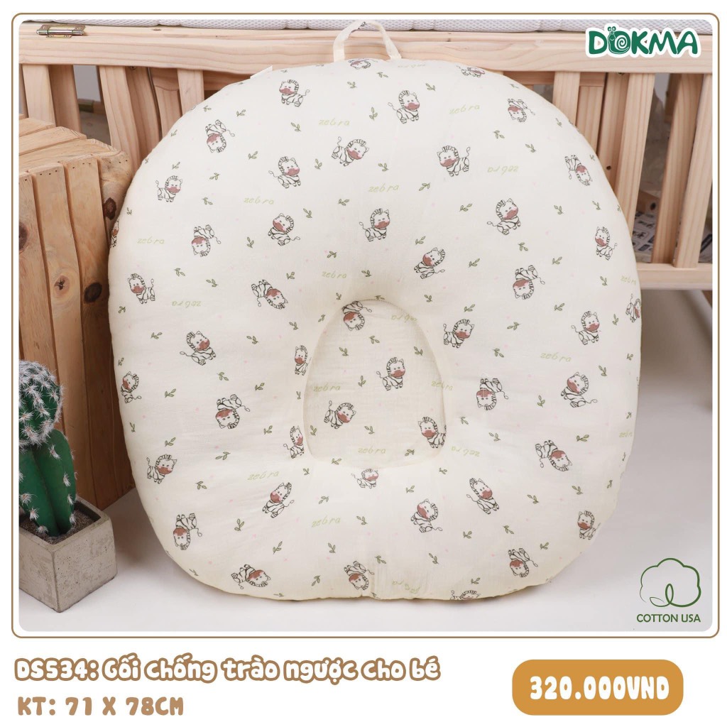 Gối chống trào ngược cho bé Dokma vải xô muslin DS534 (71x78cm)