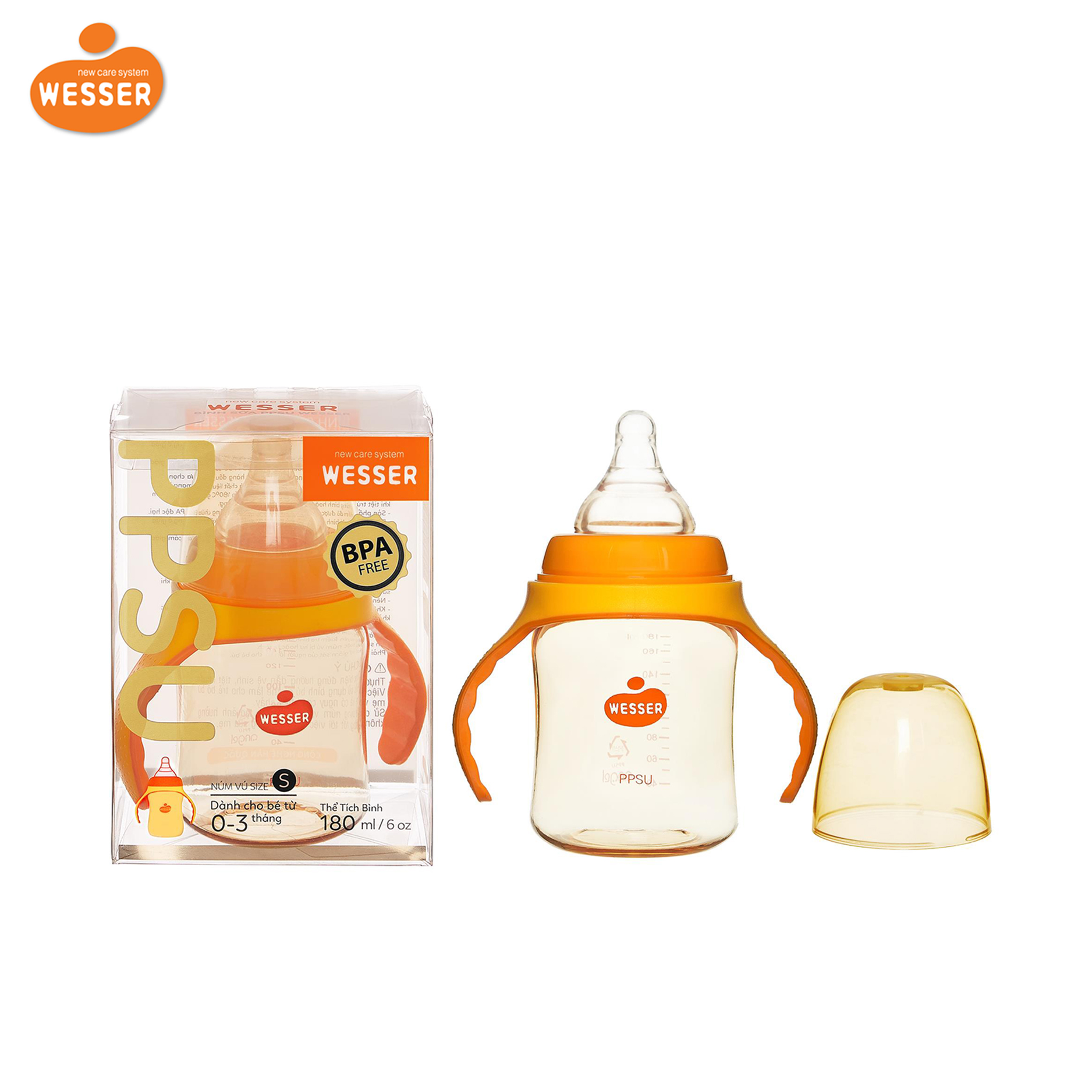 Bình sữa Wesser cổ rộng nhựa PPSU 180ml