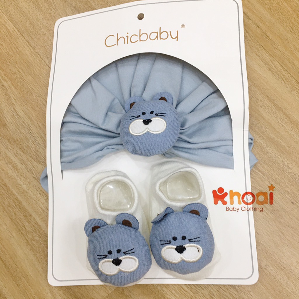 Set nón turban kèm tất Chicbaby cho bé dưới 6 tháng