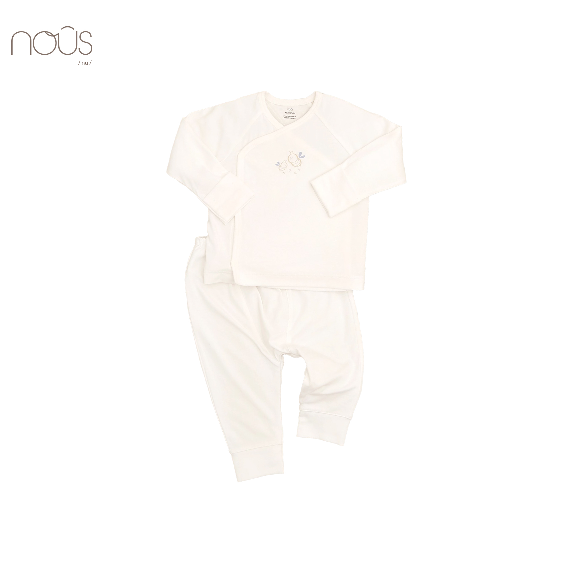 Bộ cài lệch trắng hình con ong size Newborn (dành cho bé sơ sinh dưới 3.8Kg)