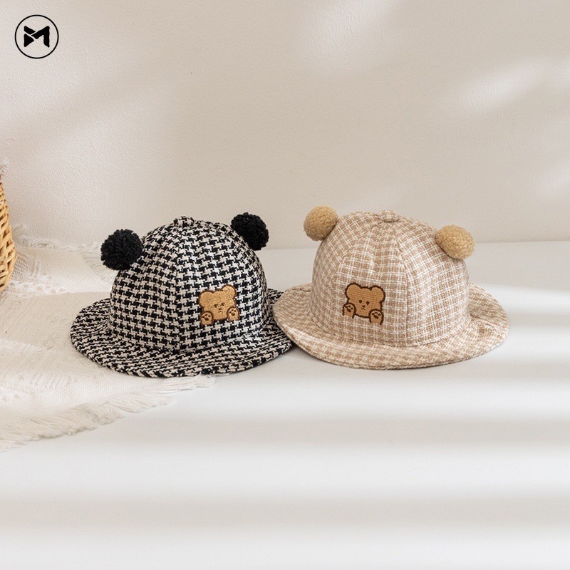 Mũ bo kẻ caro cho bé