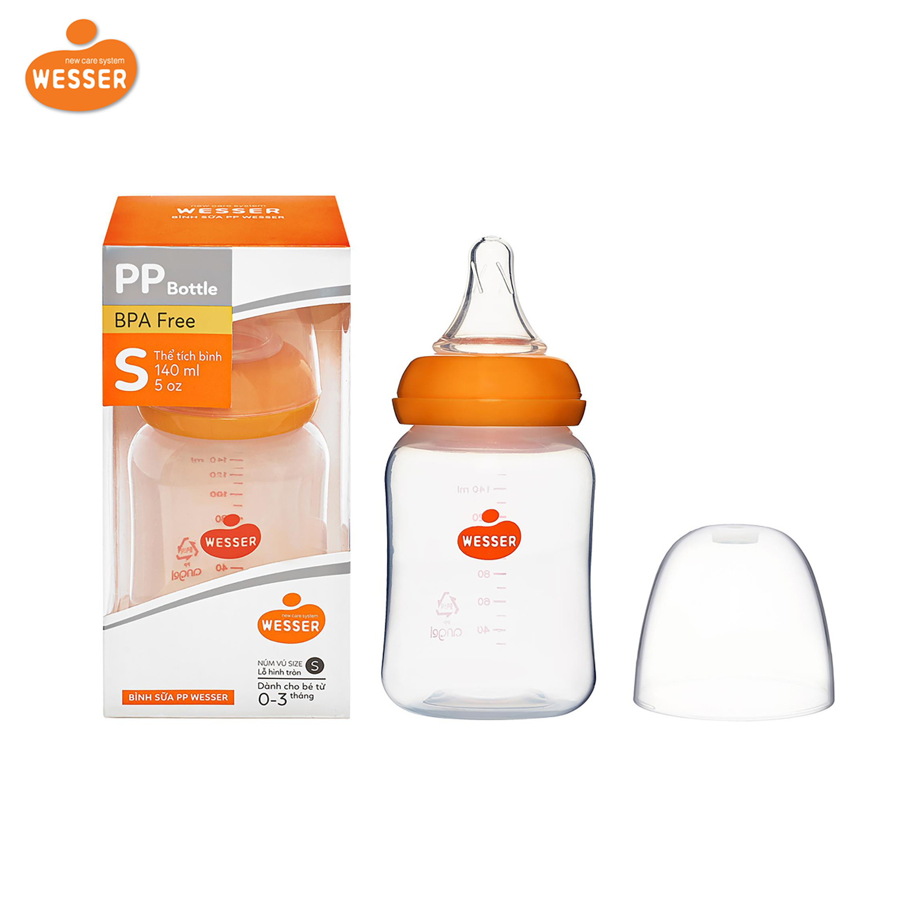 Bình sữa Wesser cổ hẹp nhựa PP 140ml