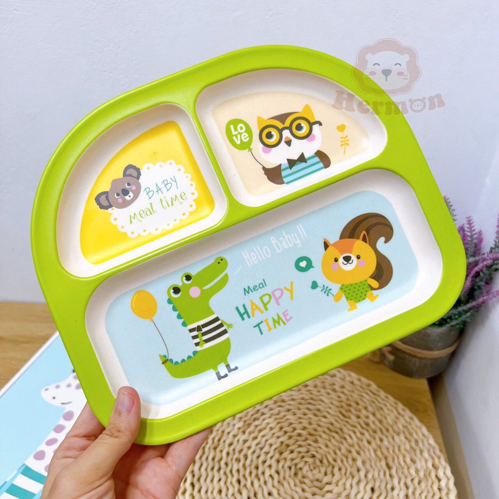 Khay ăn dặm 3 ngăn họa tiết động vật HM2807