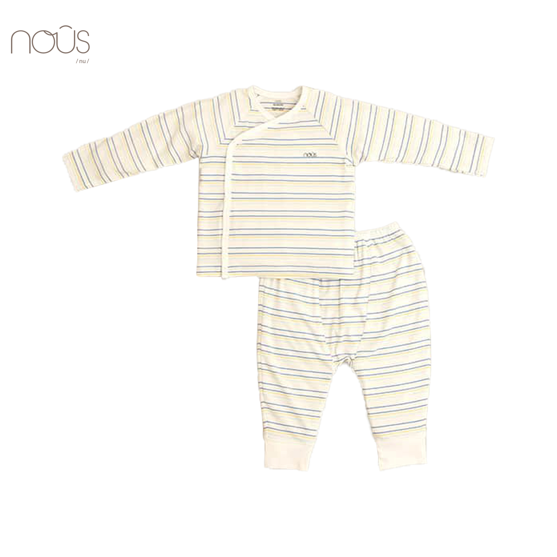 Bộ cài lệch kẻ trắng xanh vàng size Newborn (dành cho bé sơ sinh dưới 3.8Kg)