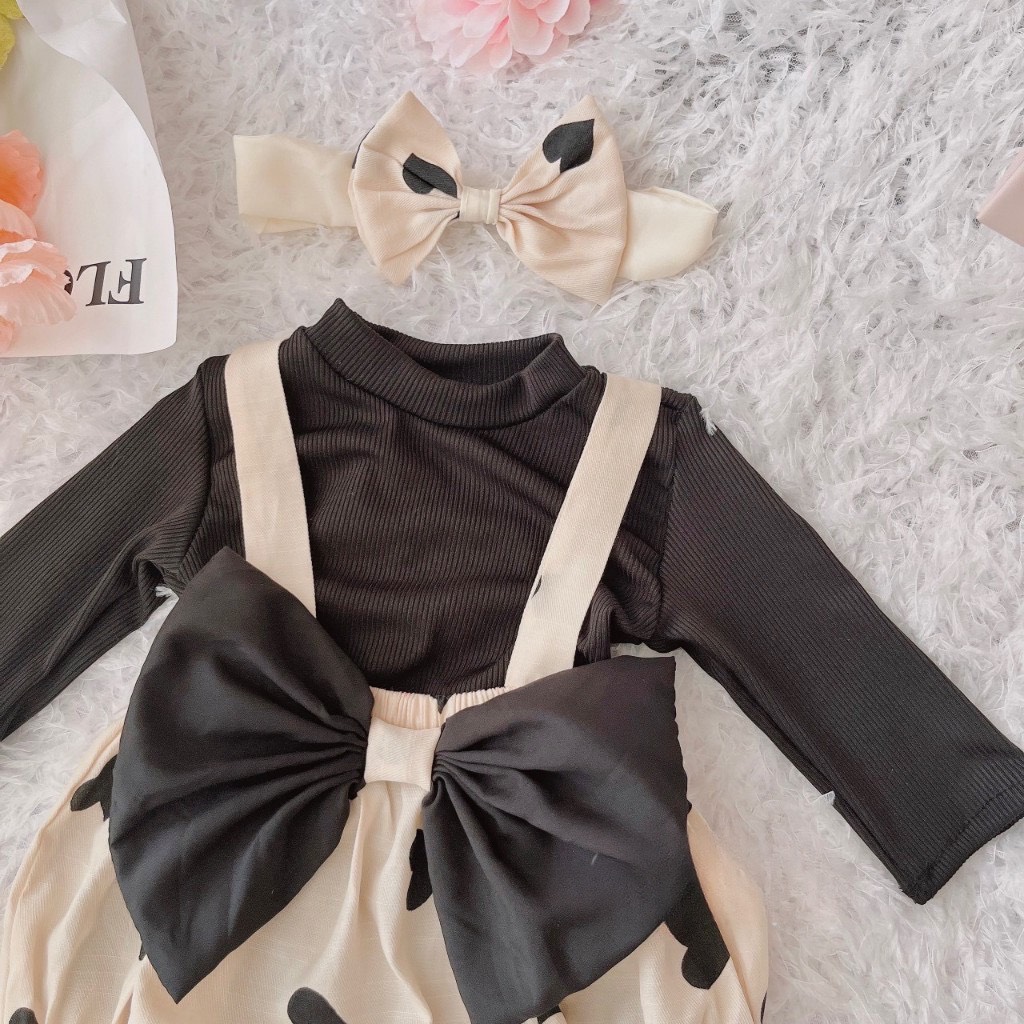 Body yếm tim đen tay dài - Kèm Turban nơ