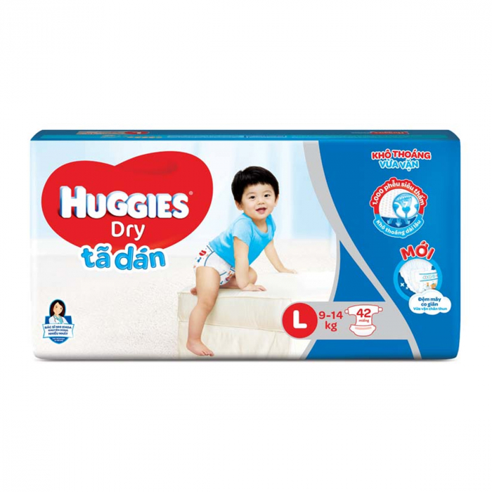 Tã dán Huggies Dry size L 42 miếng (9-14kg)