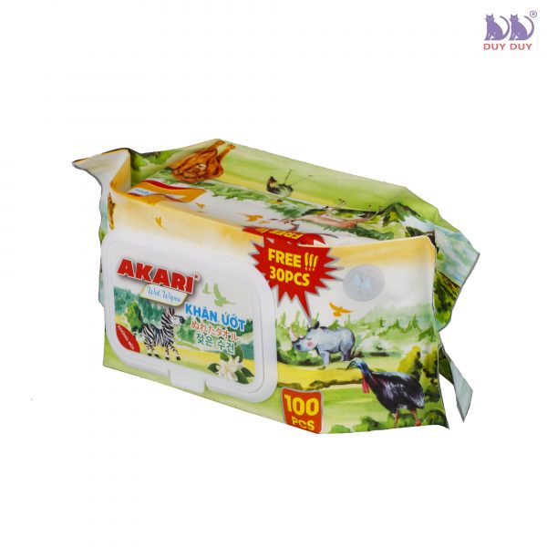 Khăn ướt em bé Akari Khủng Long, không mùi (100 + 30 tờ)