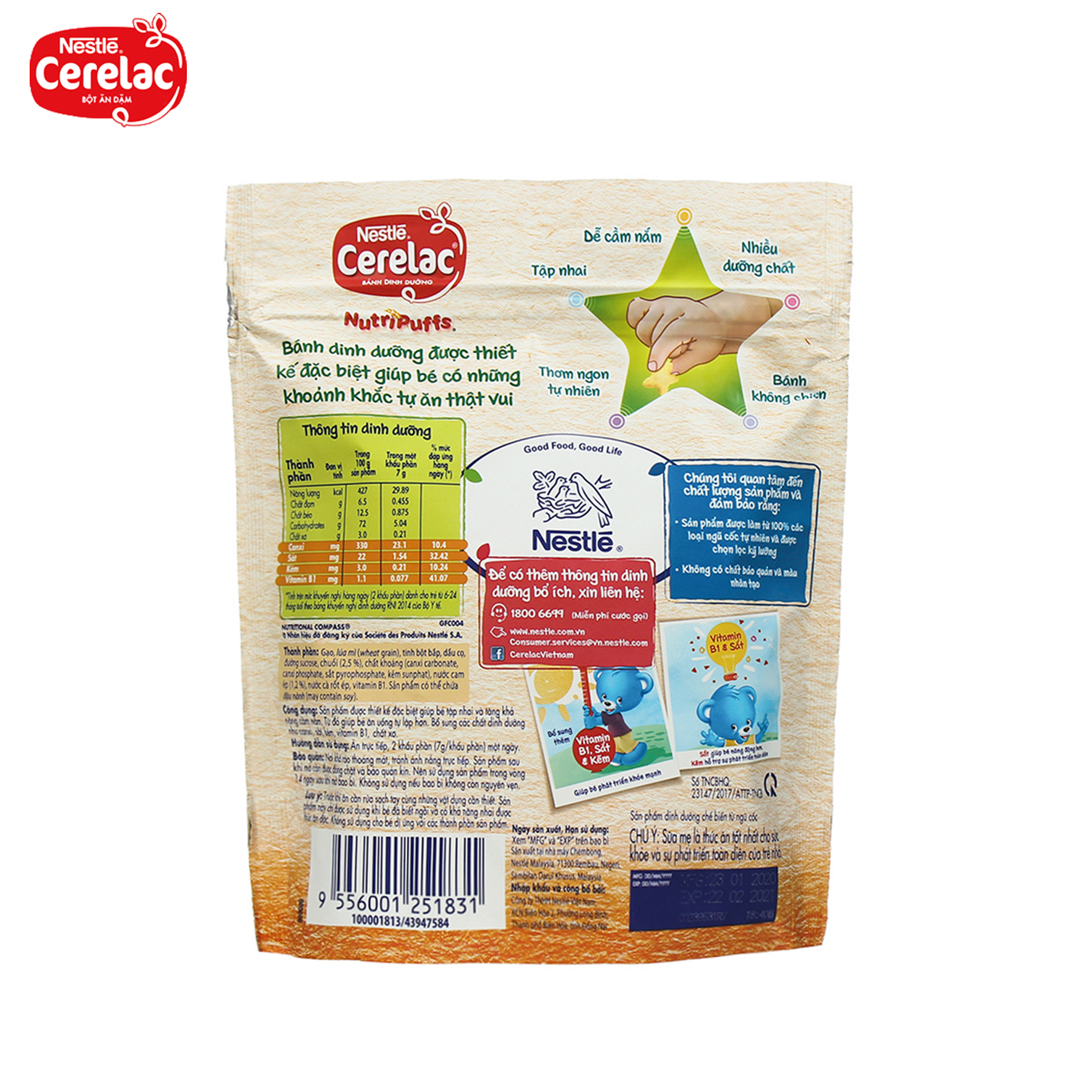 Bánh ăn dặm Nestlé Cerelac Nutripuffs vị chuối dâu - 50g