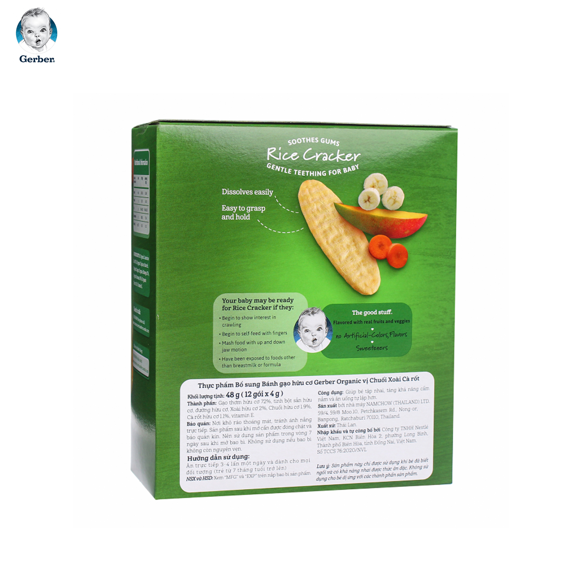 Bánh gạo Nestlé Gerber Organic vị chuối, xoài, cà rốt - hộp 48g