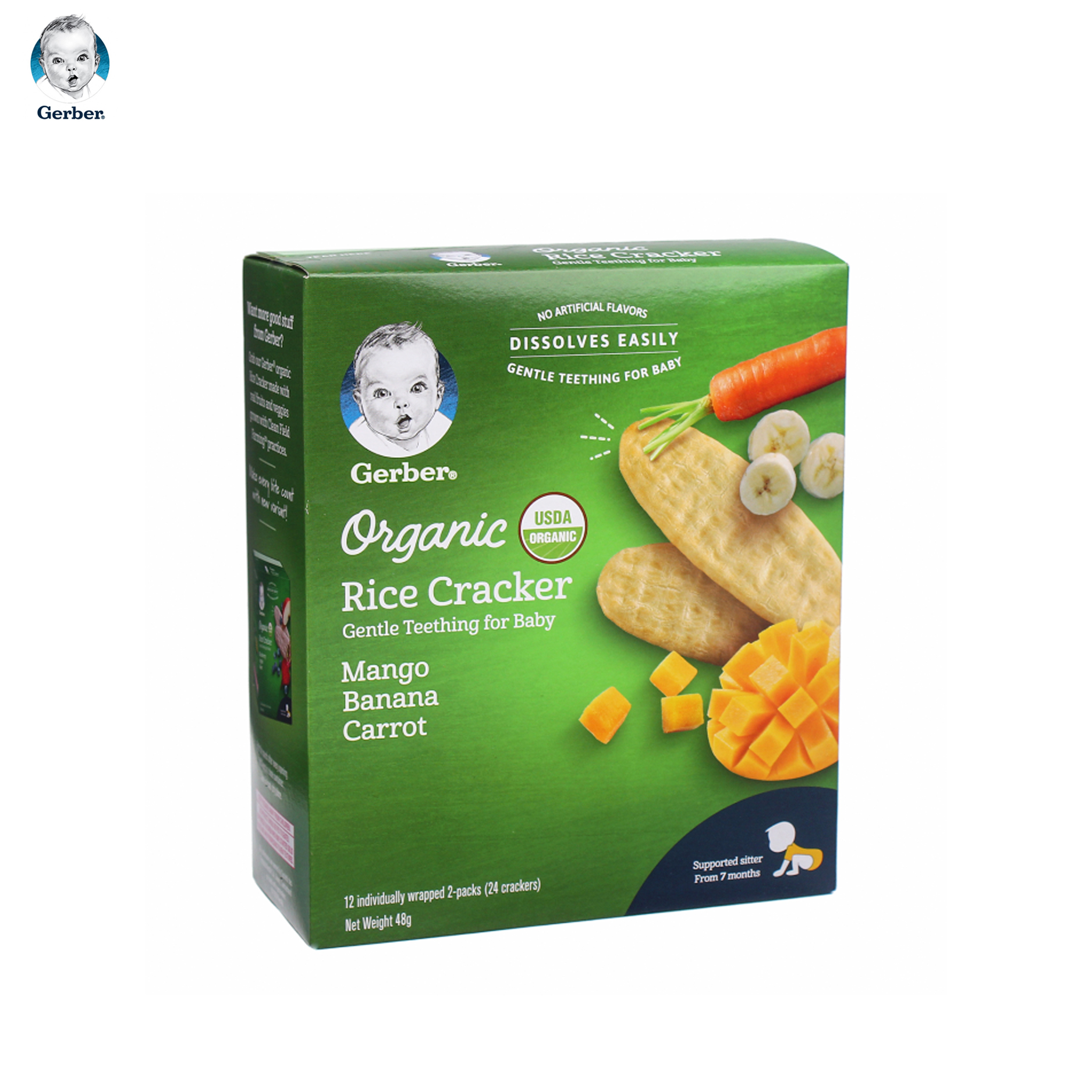 Bánh gạo Nestlé Gerber Organic vị chuối, xoài, cà rốt - hộp 48g