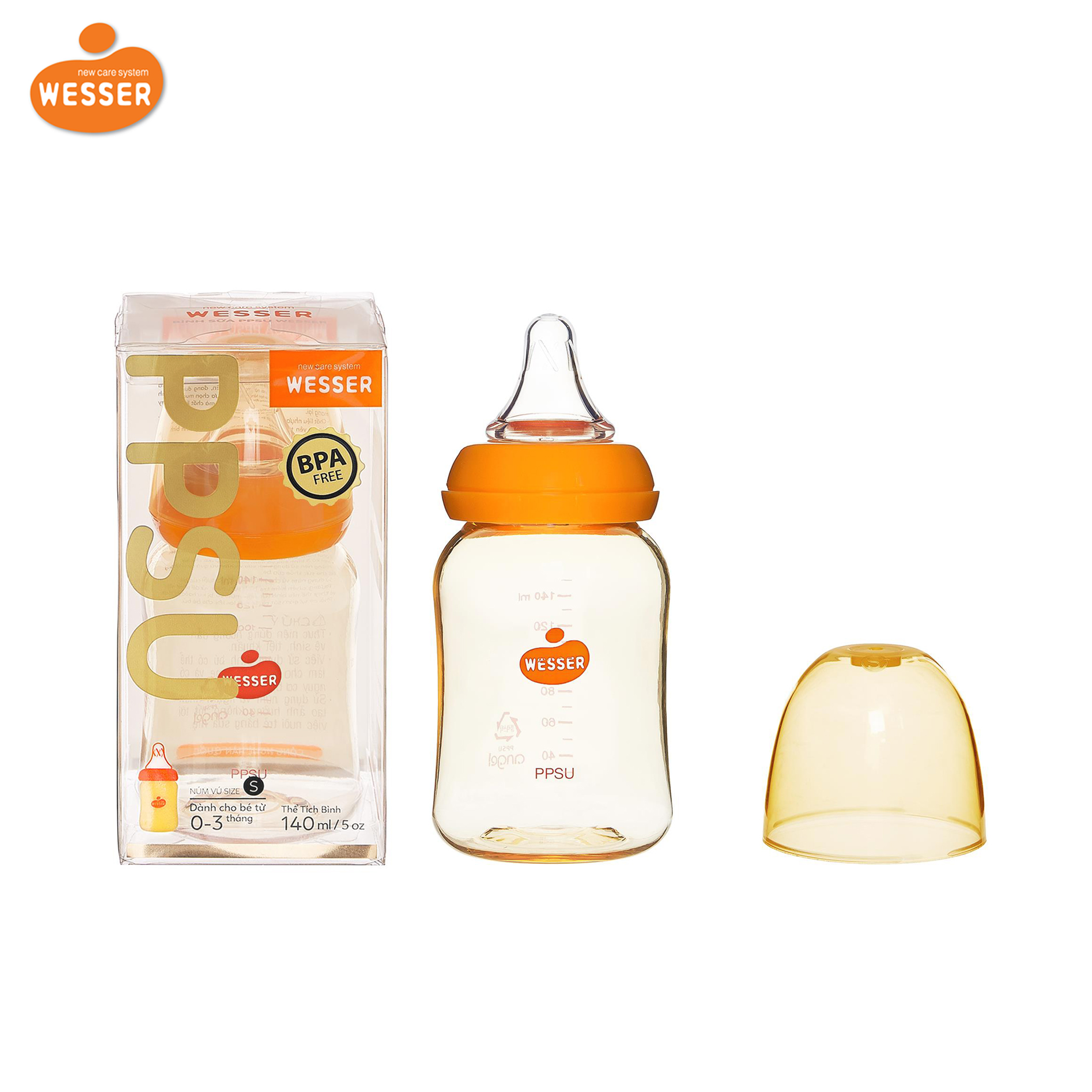 Bình sữa Wesser cổ hẹp nhựa PPSU 140ml