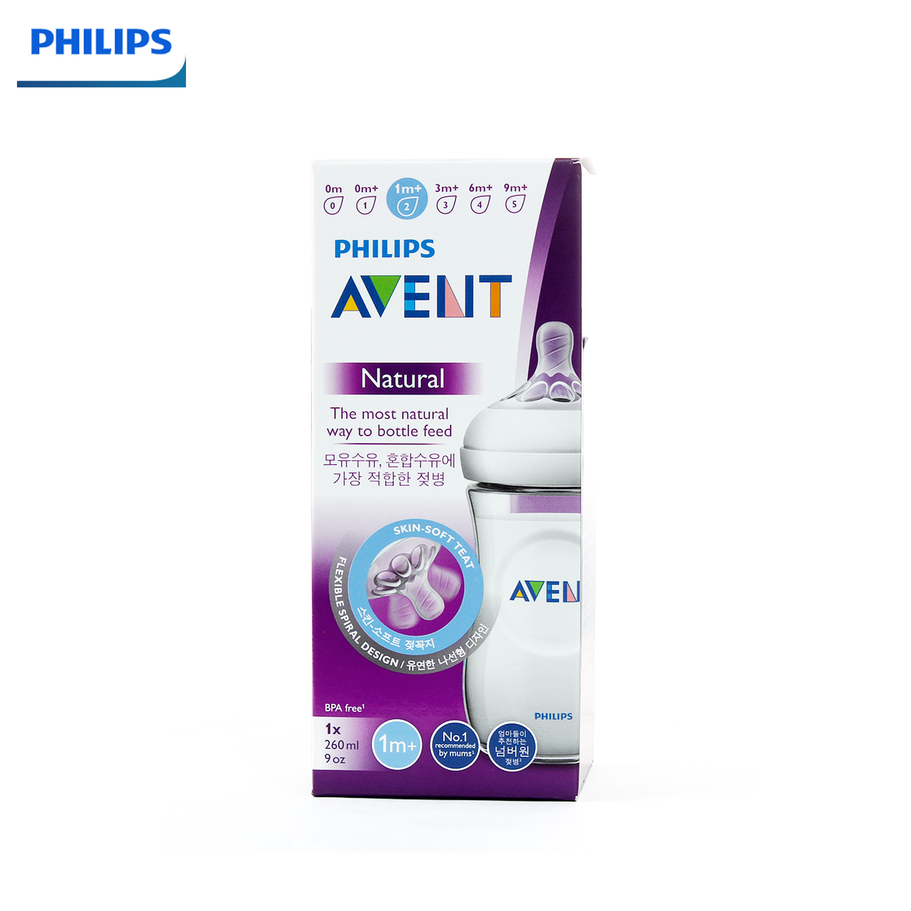 Bình sữa Philips Avent Nature 260ml bằng nhựa, không BPA (SCF693.13)