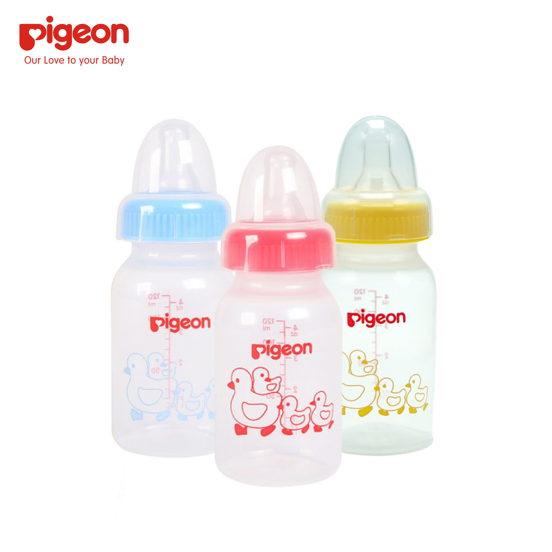 Bình sữa Pigeon cổ hẹp nhựa PP không BPA họa tiết Vịt Vàng 120ml