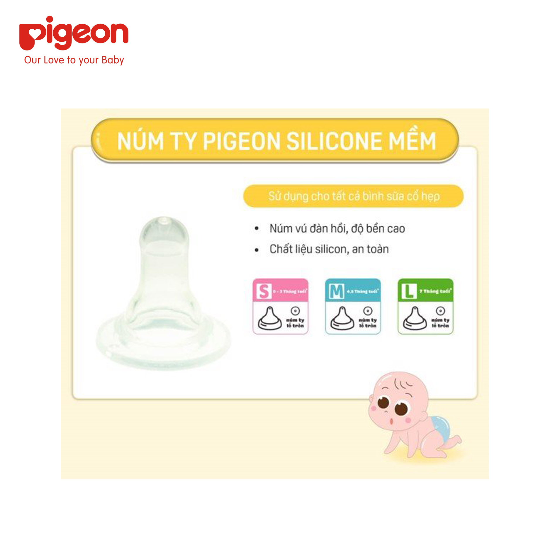 Bình sữa Pigeon cổ hẹp nhựa PP không BPA họa tiết Voi 240ml