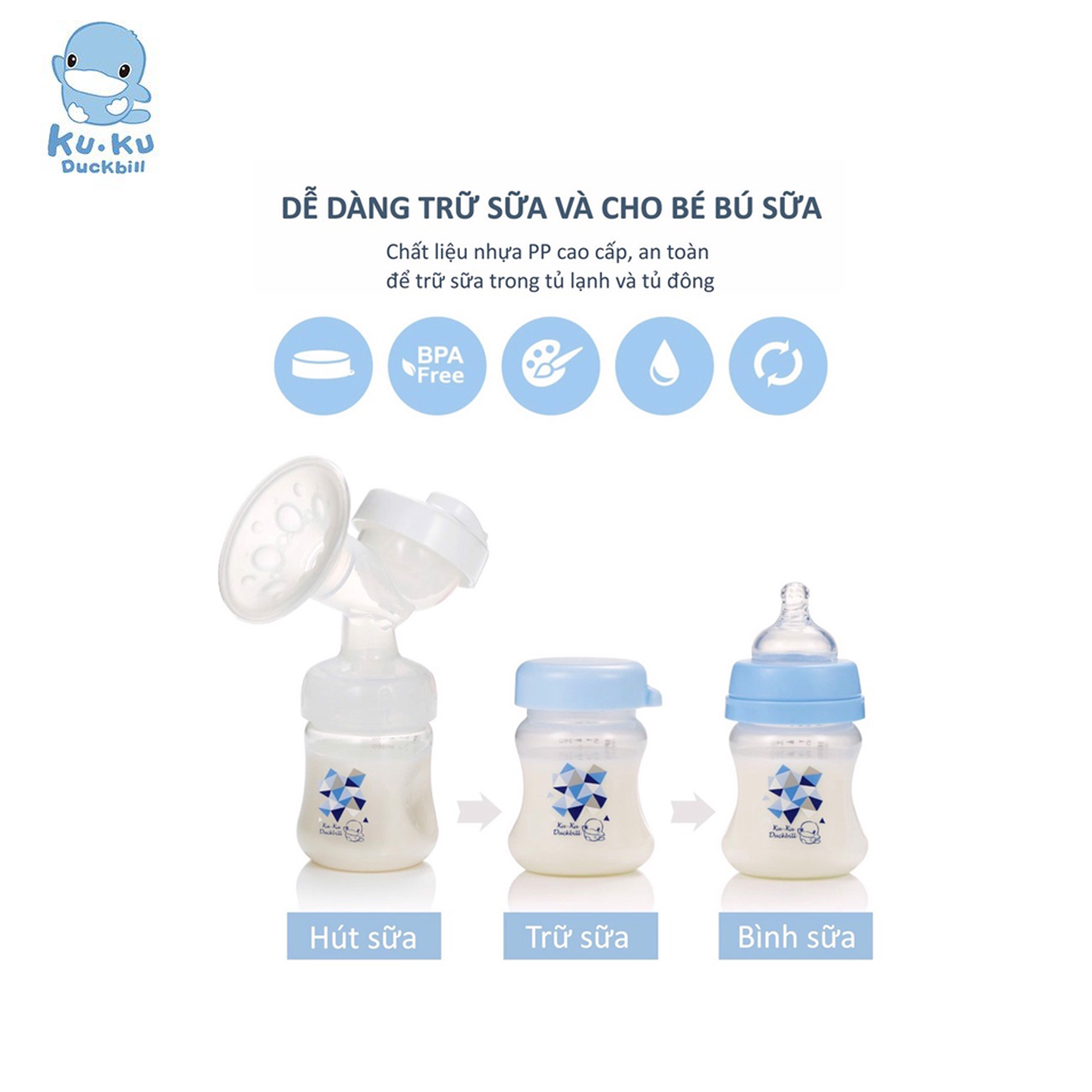 Bộ 3 bình trữ sữa KUKU bằng nhựa PP dung tích 140ml