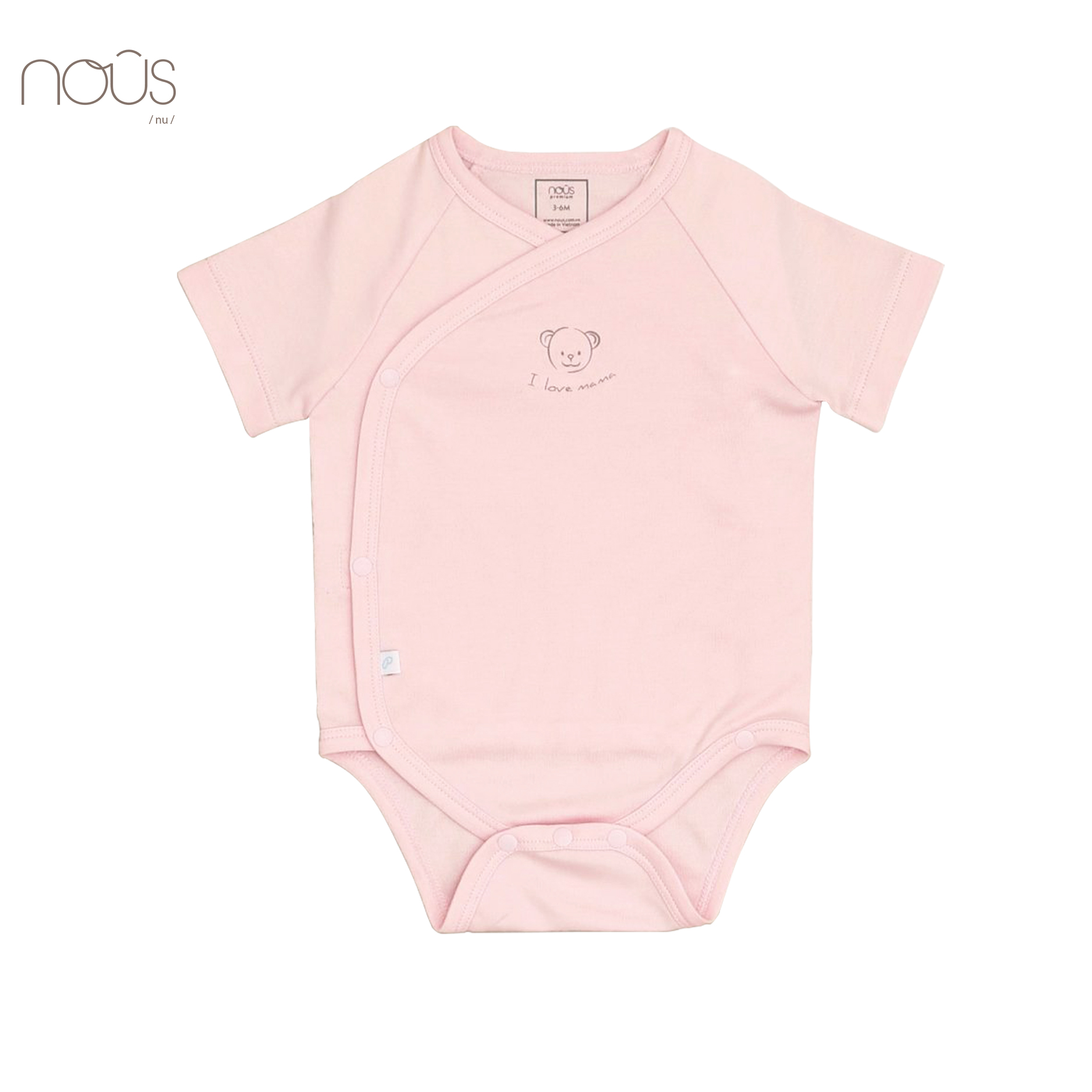 Bộ bodysuit cài lệch cộc tay hồng trắng hình gấu - Set 2 bộ