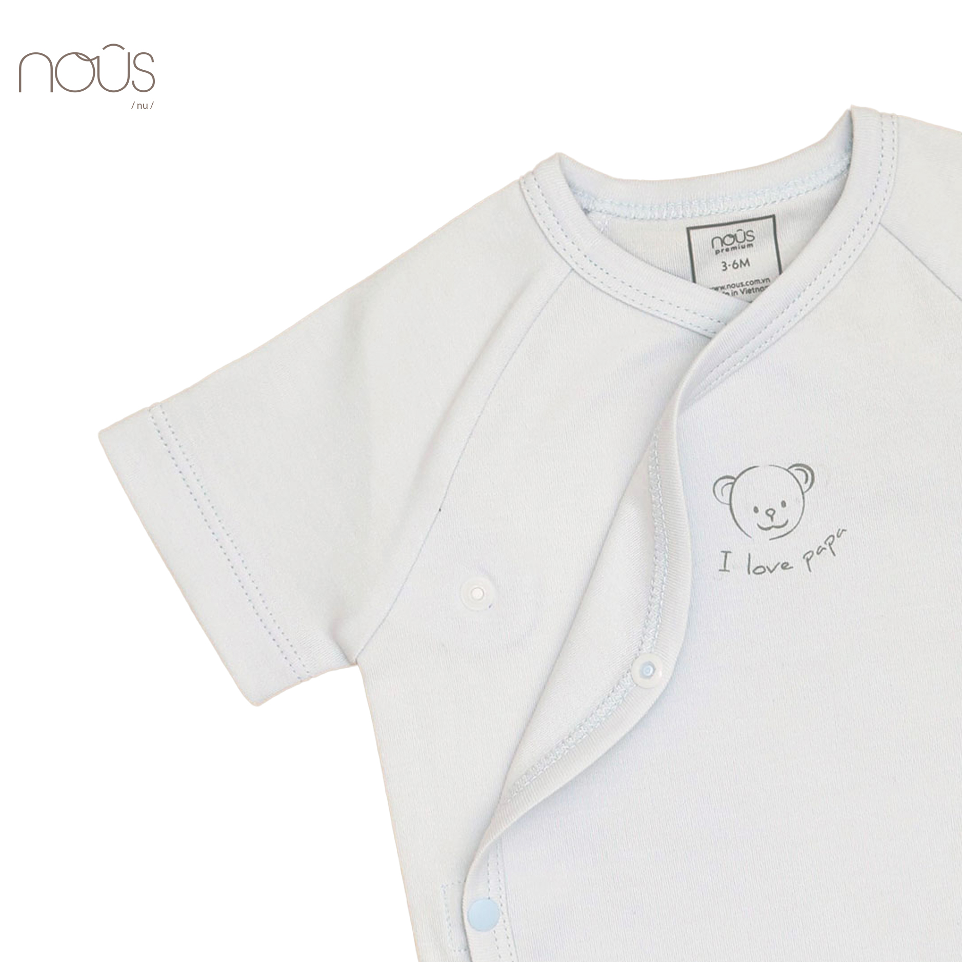 Bộ bodysuit cài lệch cộc tay xanh trắng hình gấu - Set 2 bộ