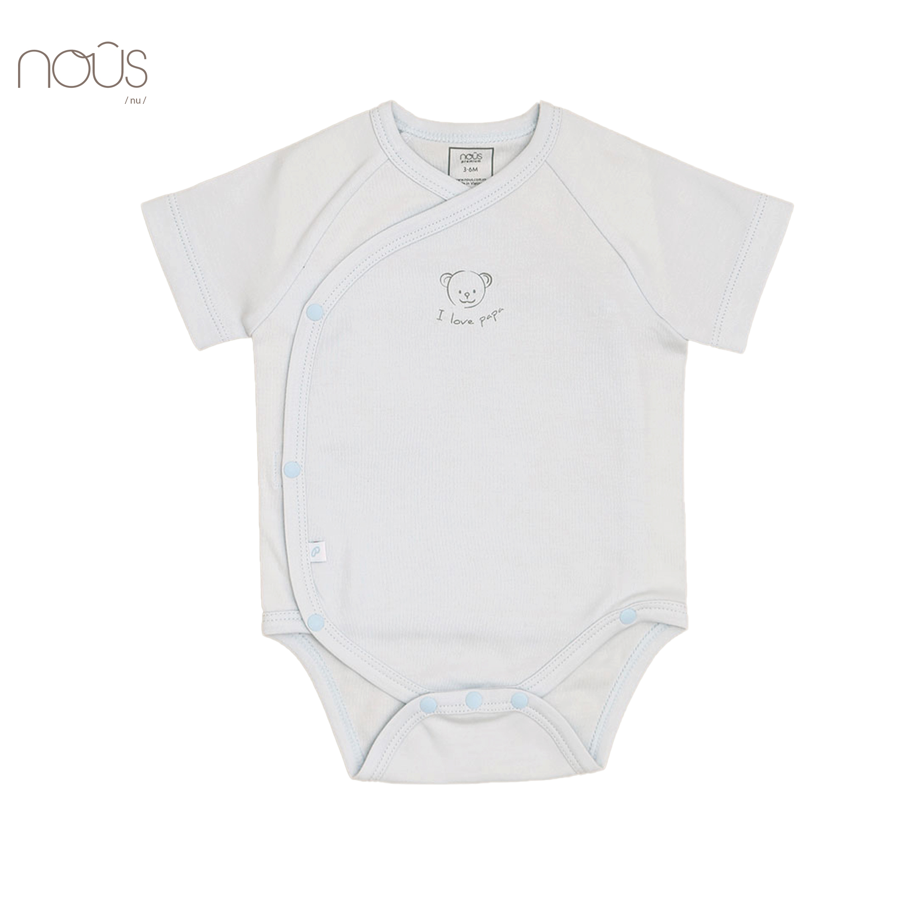 Bộ bodysuit cài lệch cộc tay xanh trắng hình gấu - Set 2 bộ