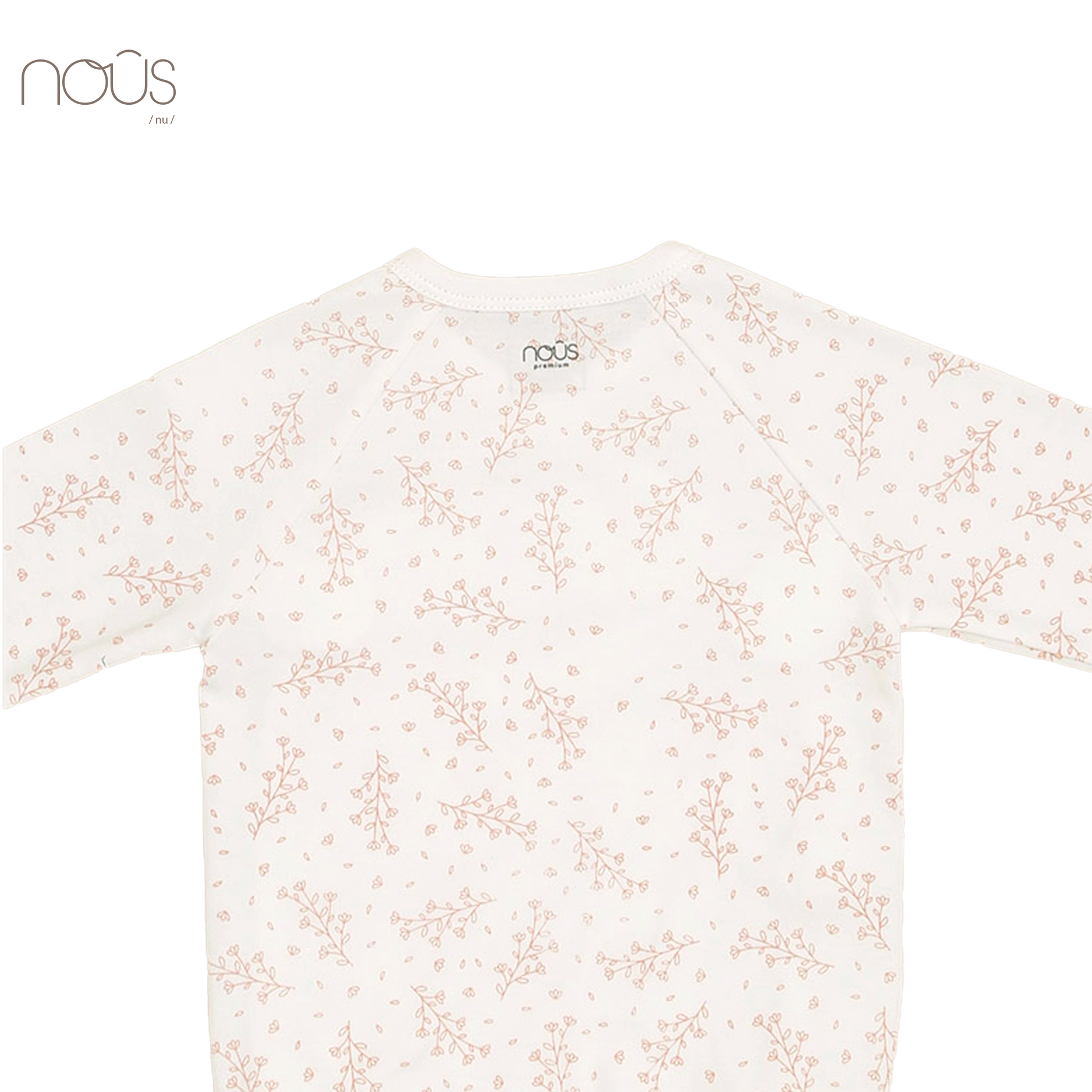 Bộ bodysuit cài lệch dài tay hoa nhí hồng