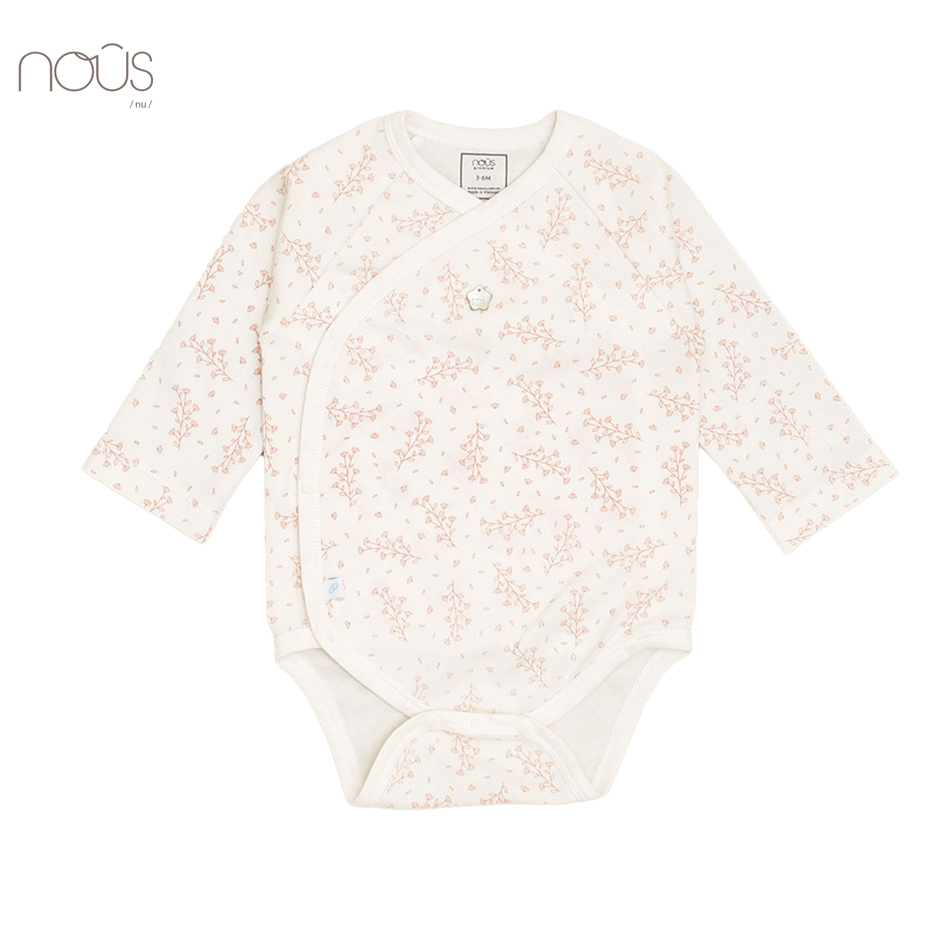 Bộ bodysuit cài lệch dài tay hoa nhí hồng