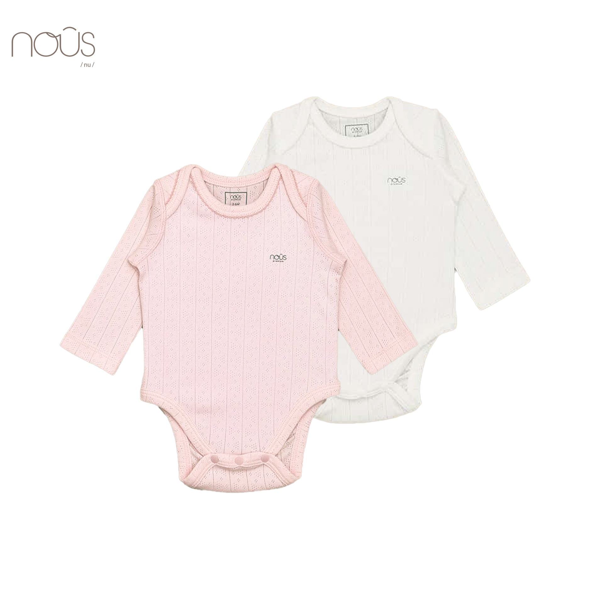 Bộ Bodysuit dài tay hồng trắng - Set 2 bộ