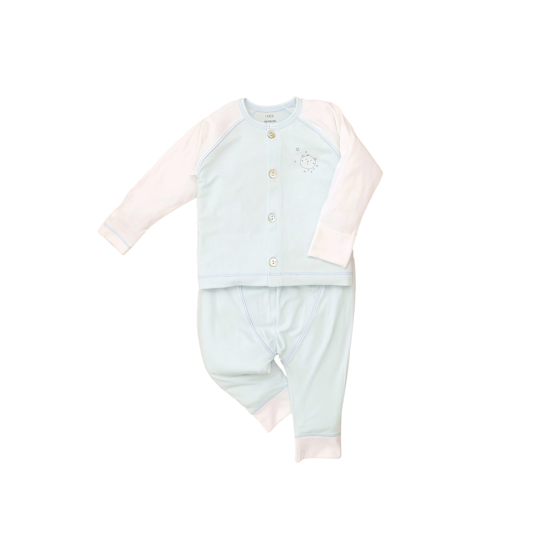 Bộ cài thẳng xanh trắng hình gấu size newborn