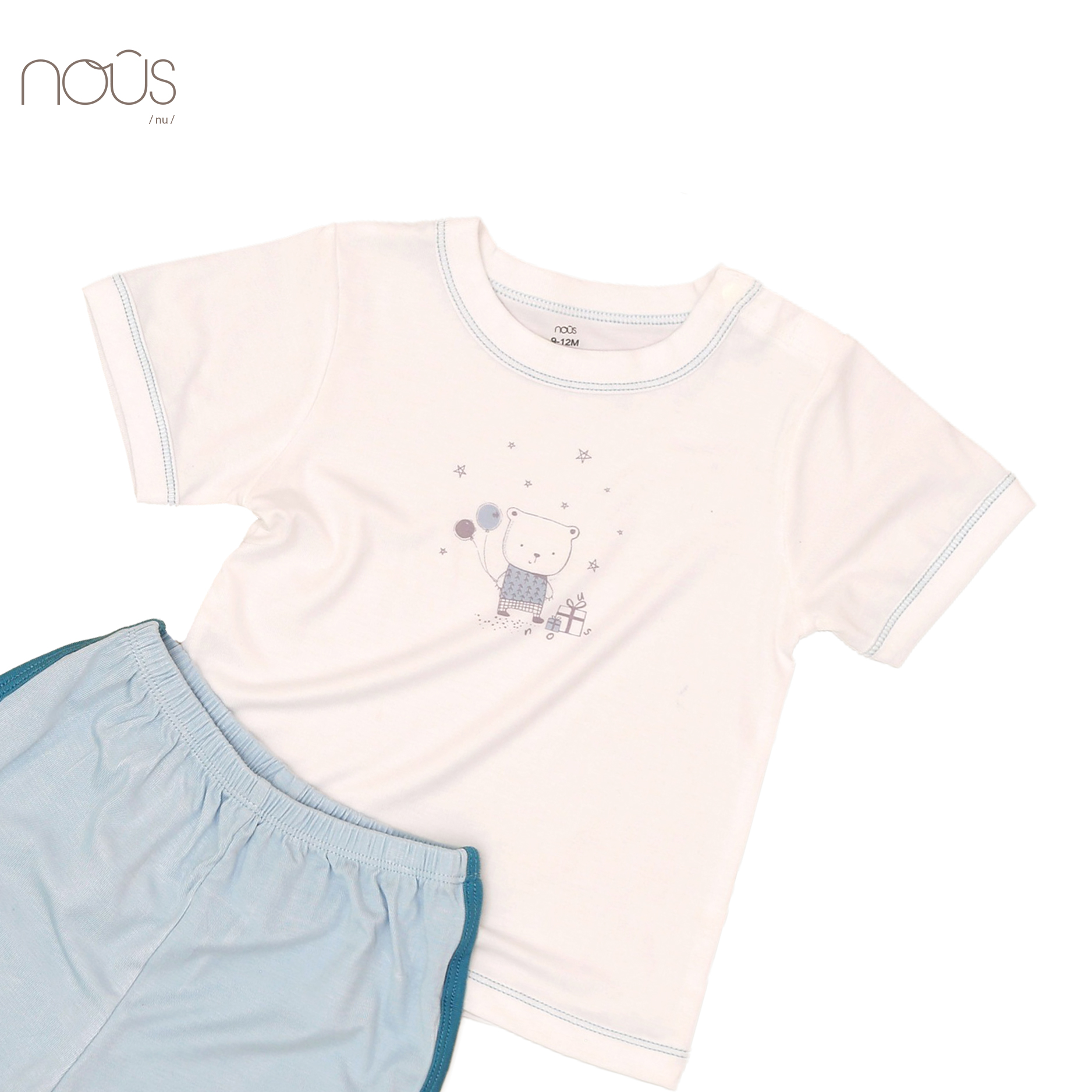 Bộ cài vai cộc xanh trắng hình gấu