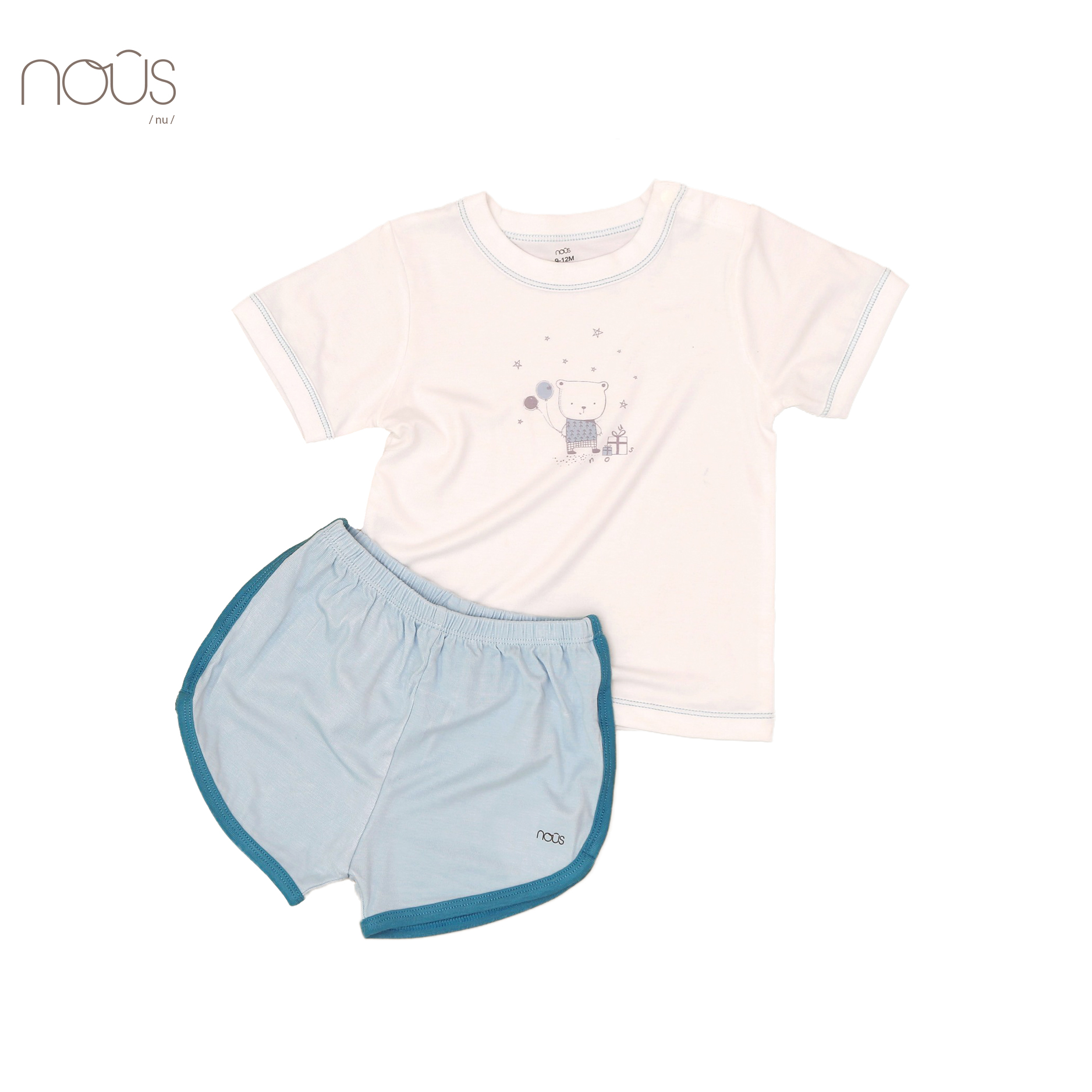 Bộ cài vai cộc xanh trắng hình gấu