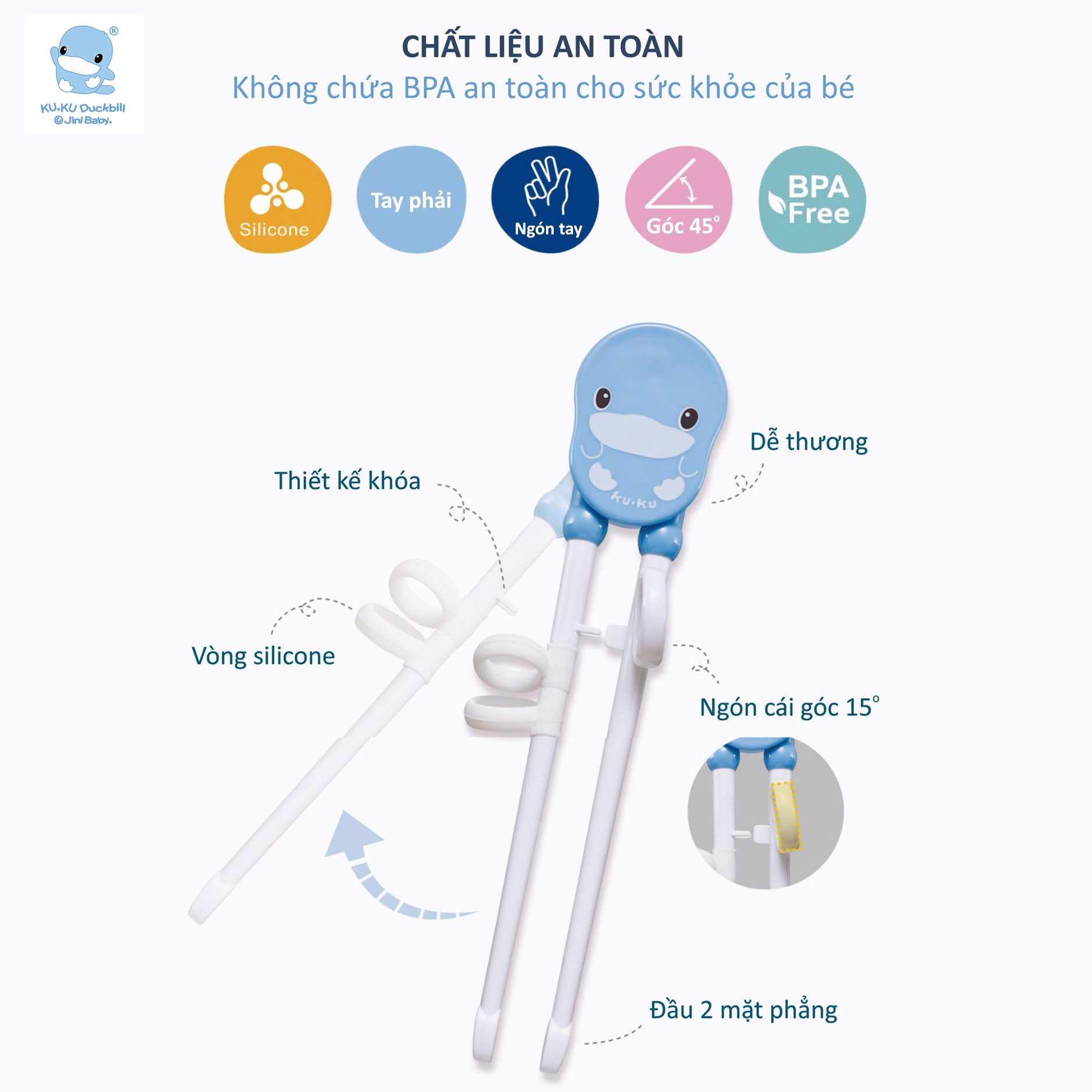 Bộ đũa KUKU cho bé từ 2 tuổi tập ăn dặm bằng nhựa cứng