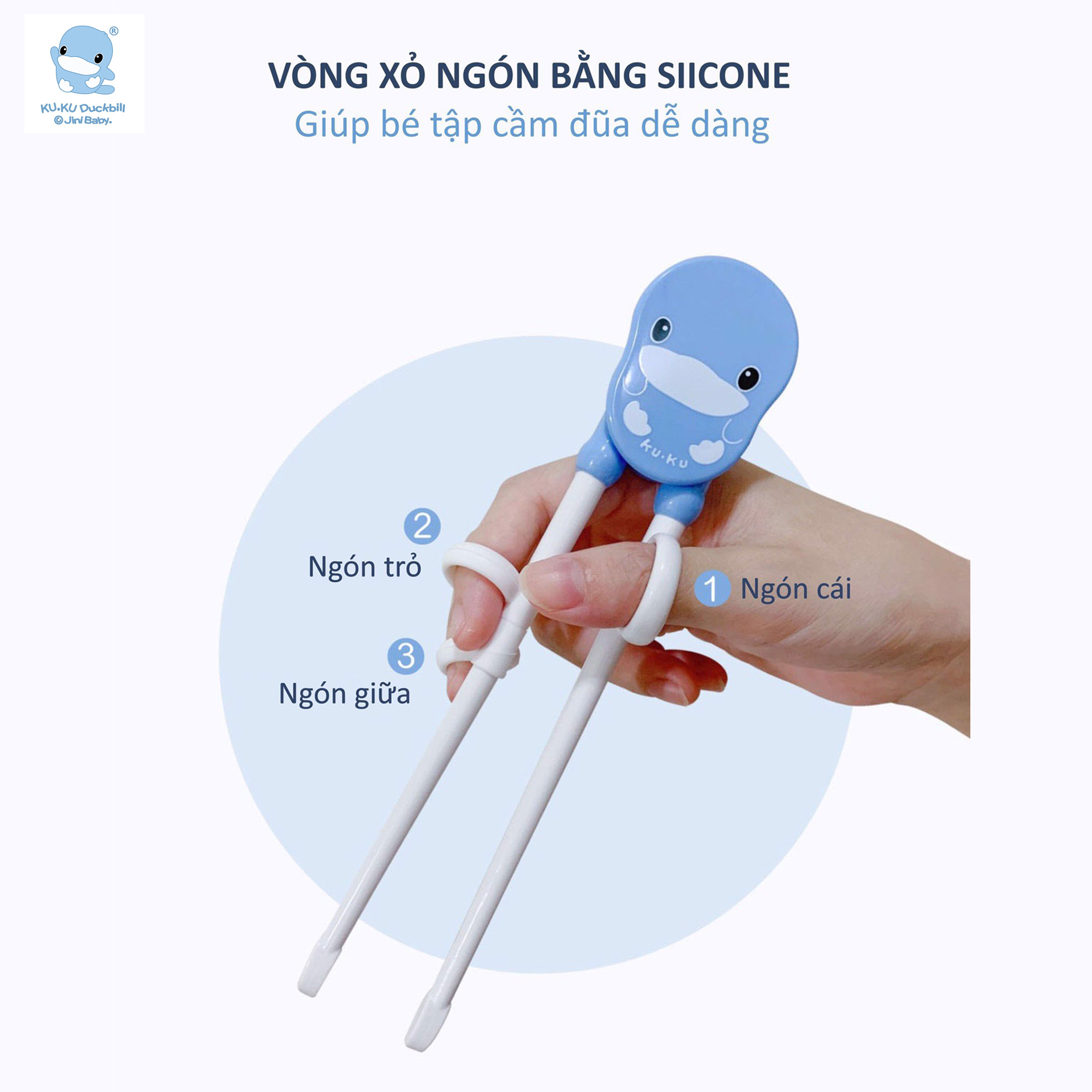 Bộ đũa KUKU cho bé từ 2 tuổi tập ăn dặm bằng nhựa cứng