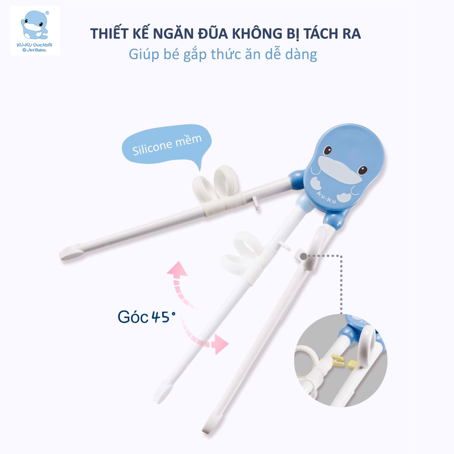 Bộ đũa KUKU cho bé từ 2 tuổi tập ăn dặm bằng nhựa cứng