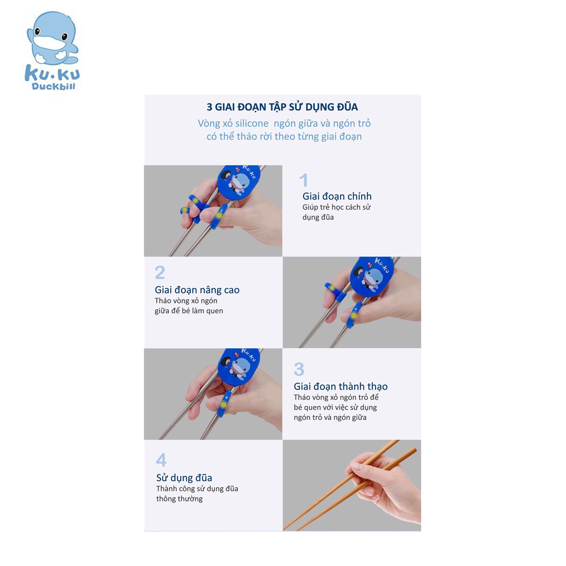 Bộ đũa KUKU cho bé tập ăn dặm từ 2 tuổi