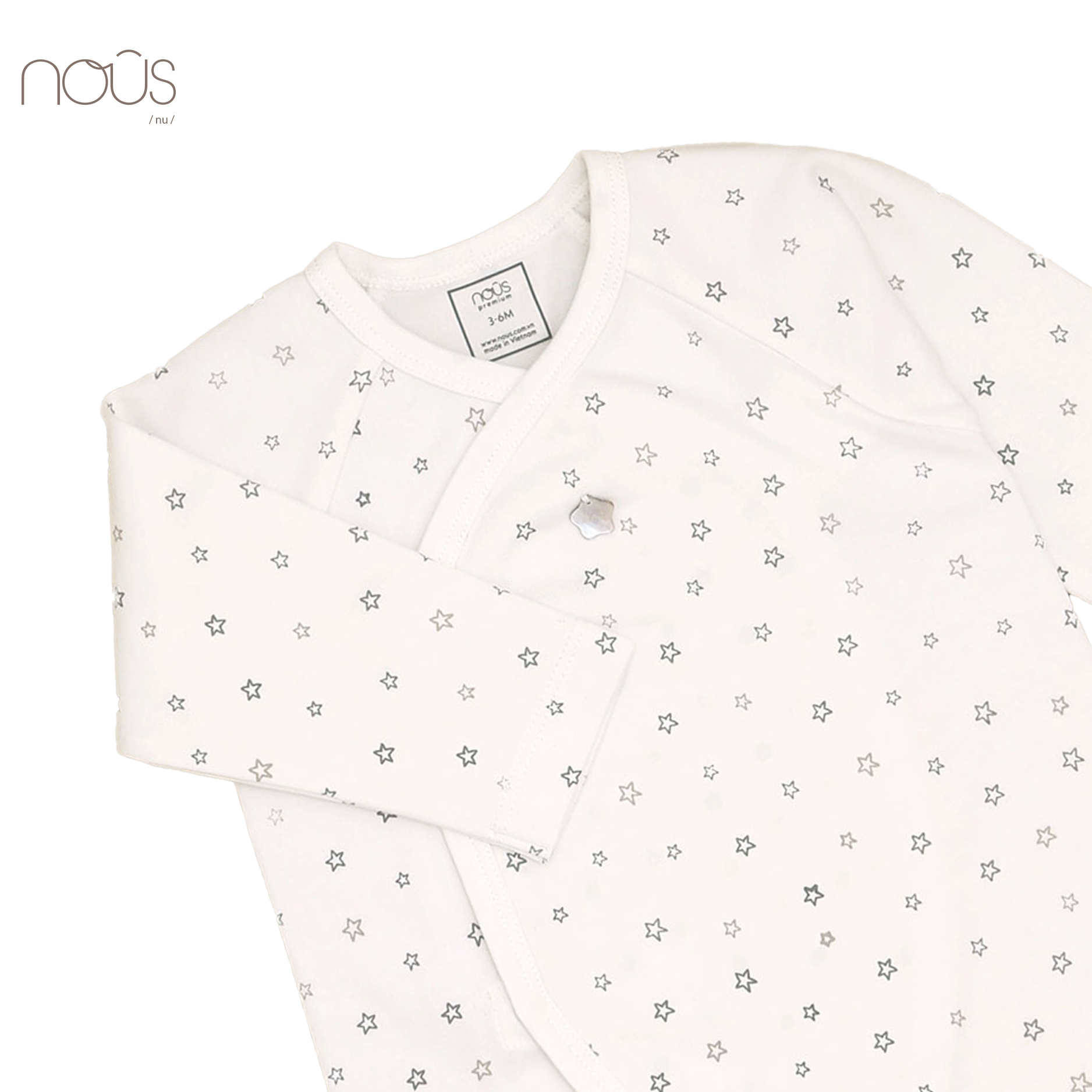 Bộ Romper cài lệch trắng họa tiết sao nhí