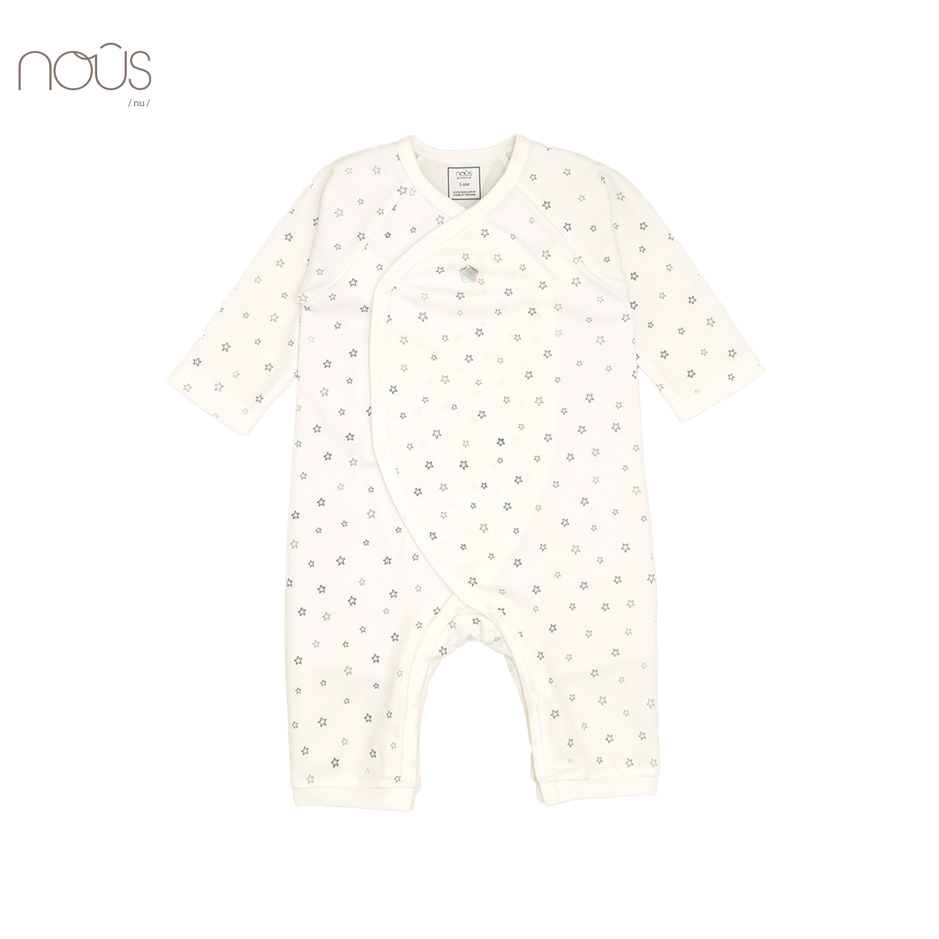 Bộ Romper cài lệch trắng họa tiết sao nhí