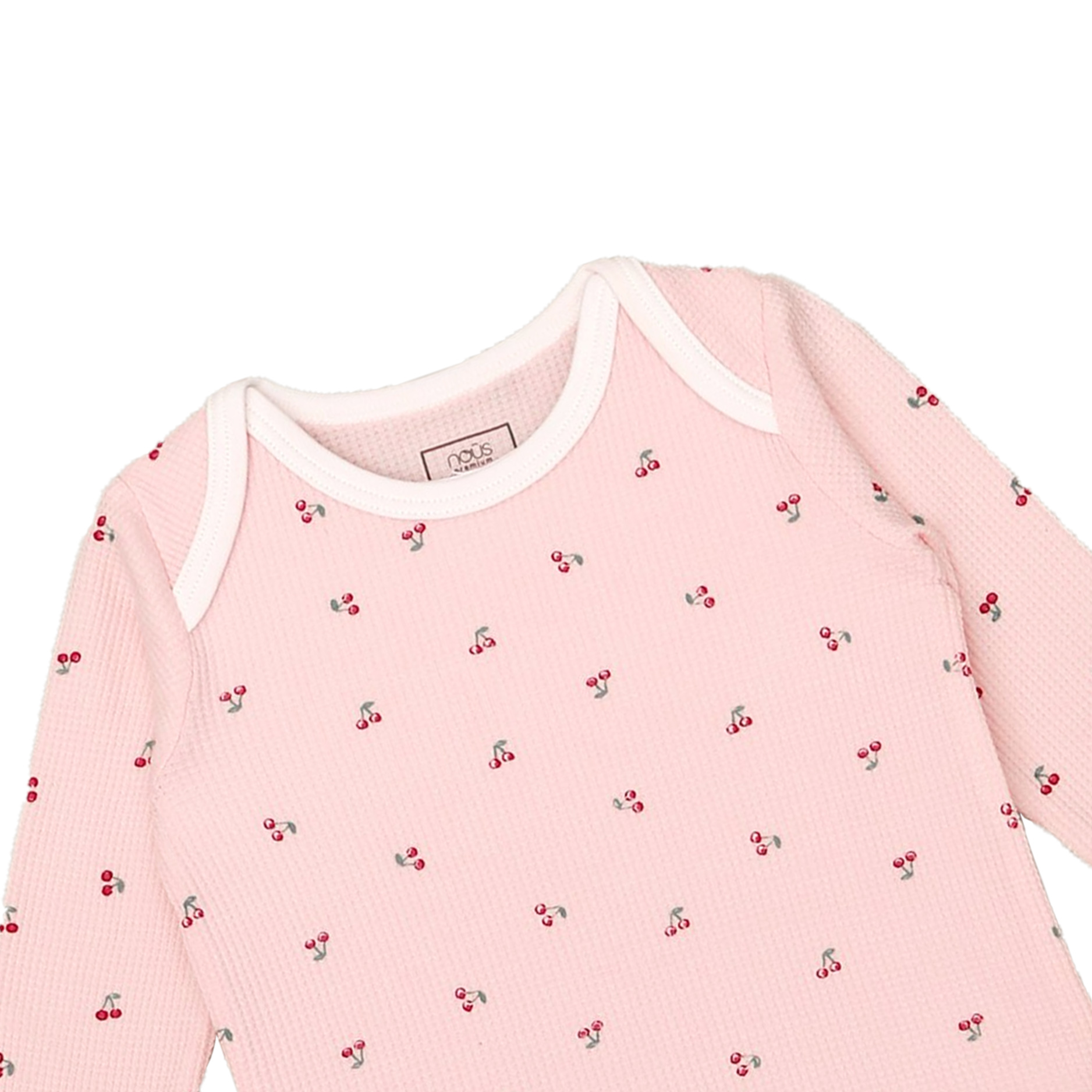Bộ bodysuit dài tay màu hồng in họa tiết quả cherry