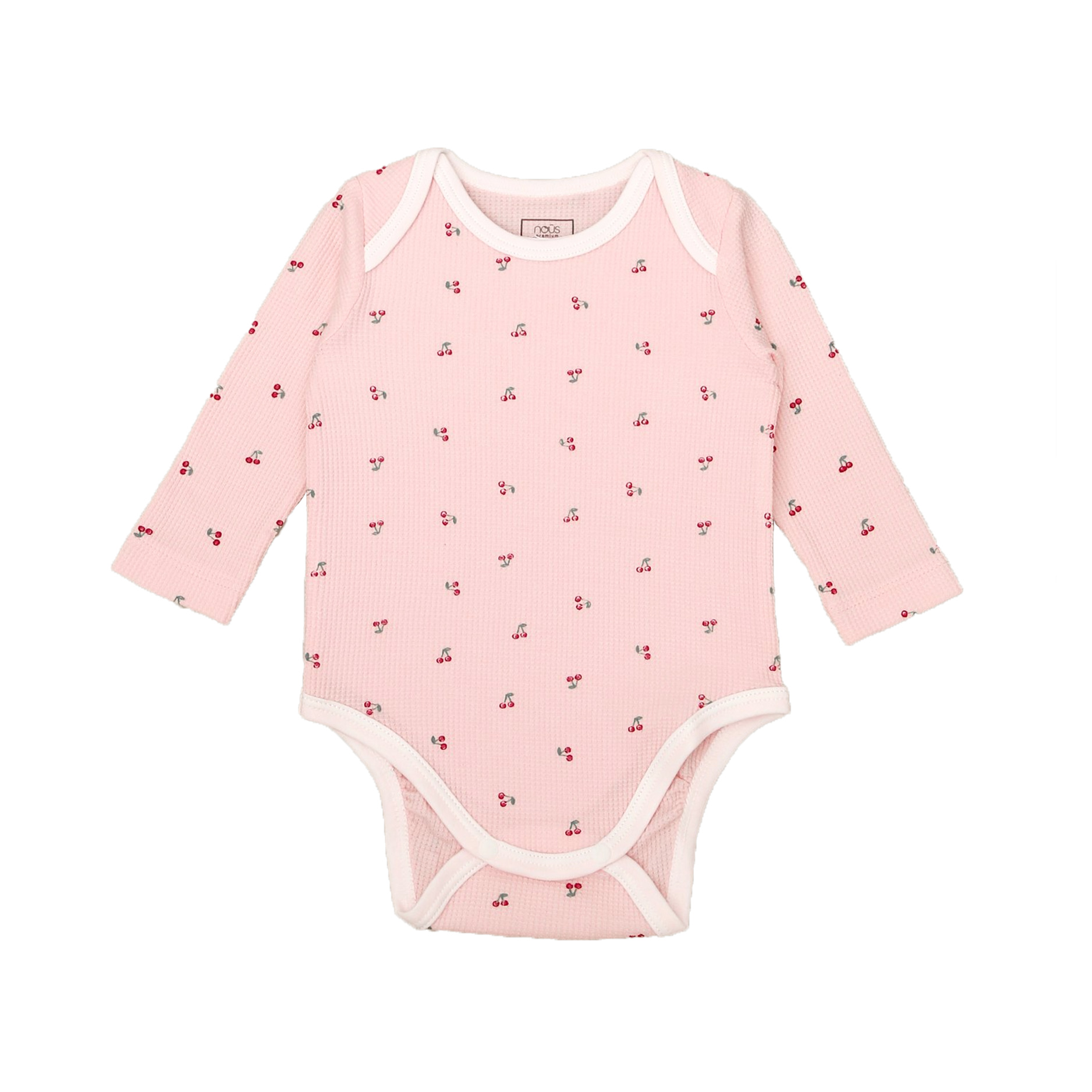 Bộ bodysuit dài tay màu hồng in họa tiết quả cherry