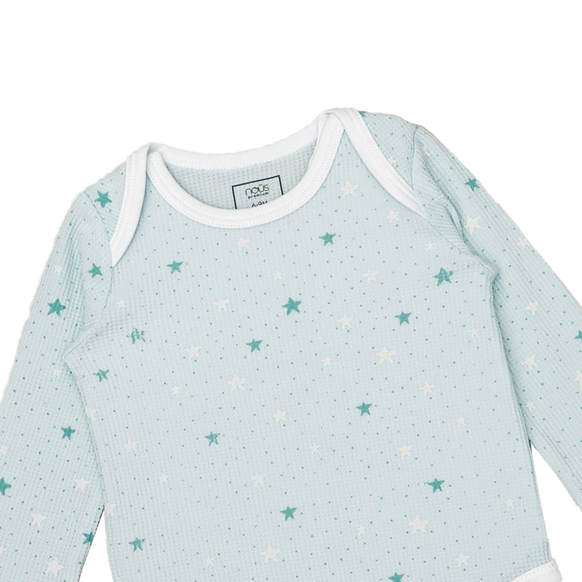 Bộ bodysuit dài tay màu xanh in họa tiết ngôi sao xanh