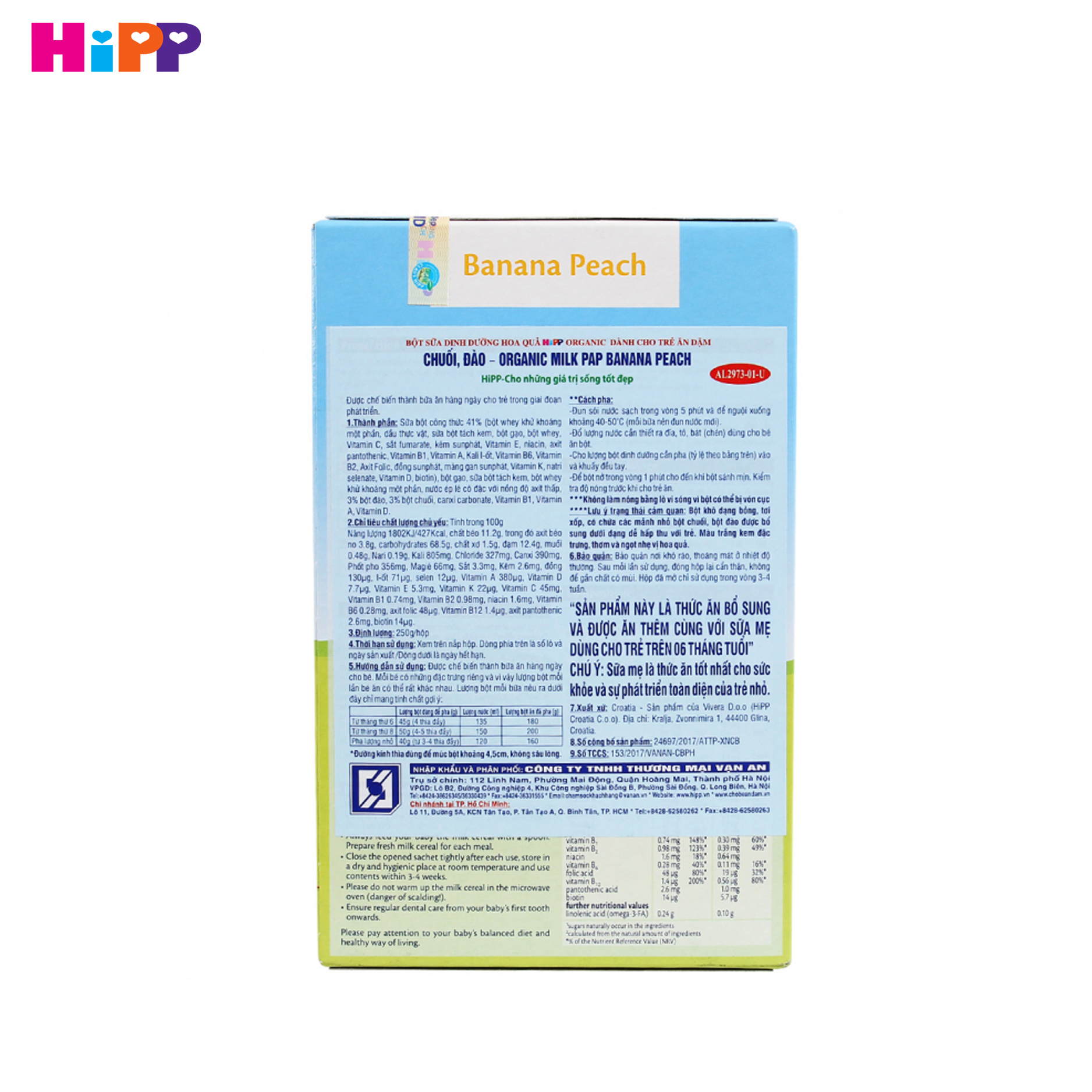 Bột ăn dặm Hipp chuối đào - 250g (trên 4 tháng)