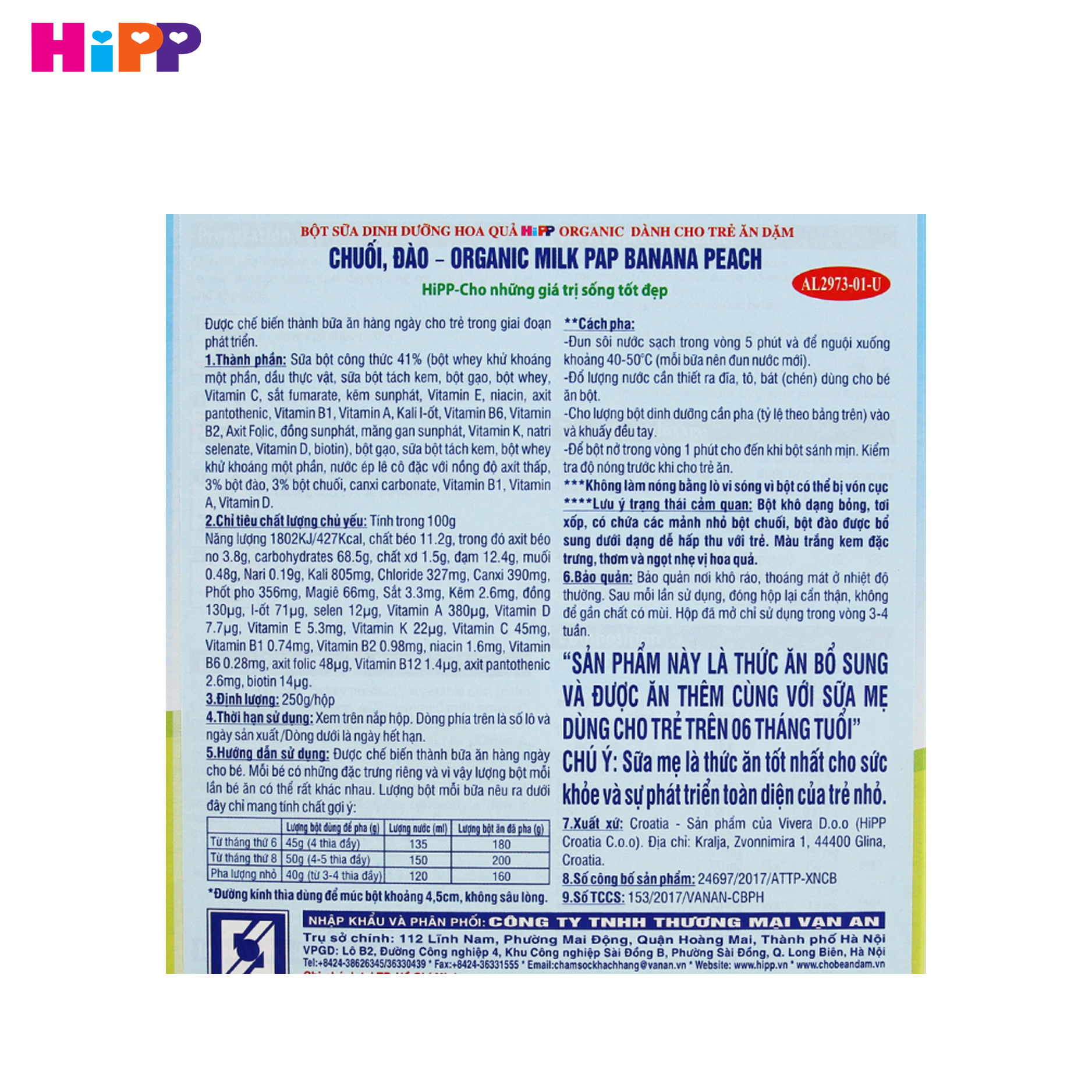 Bột ăn dặm Hipp chuối đào - 250g (trên 4 tháng)