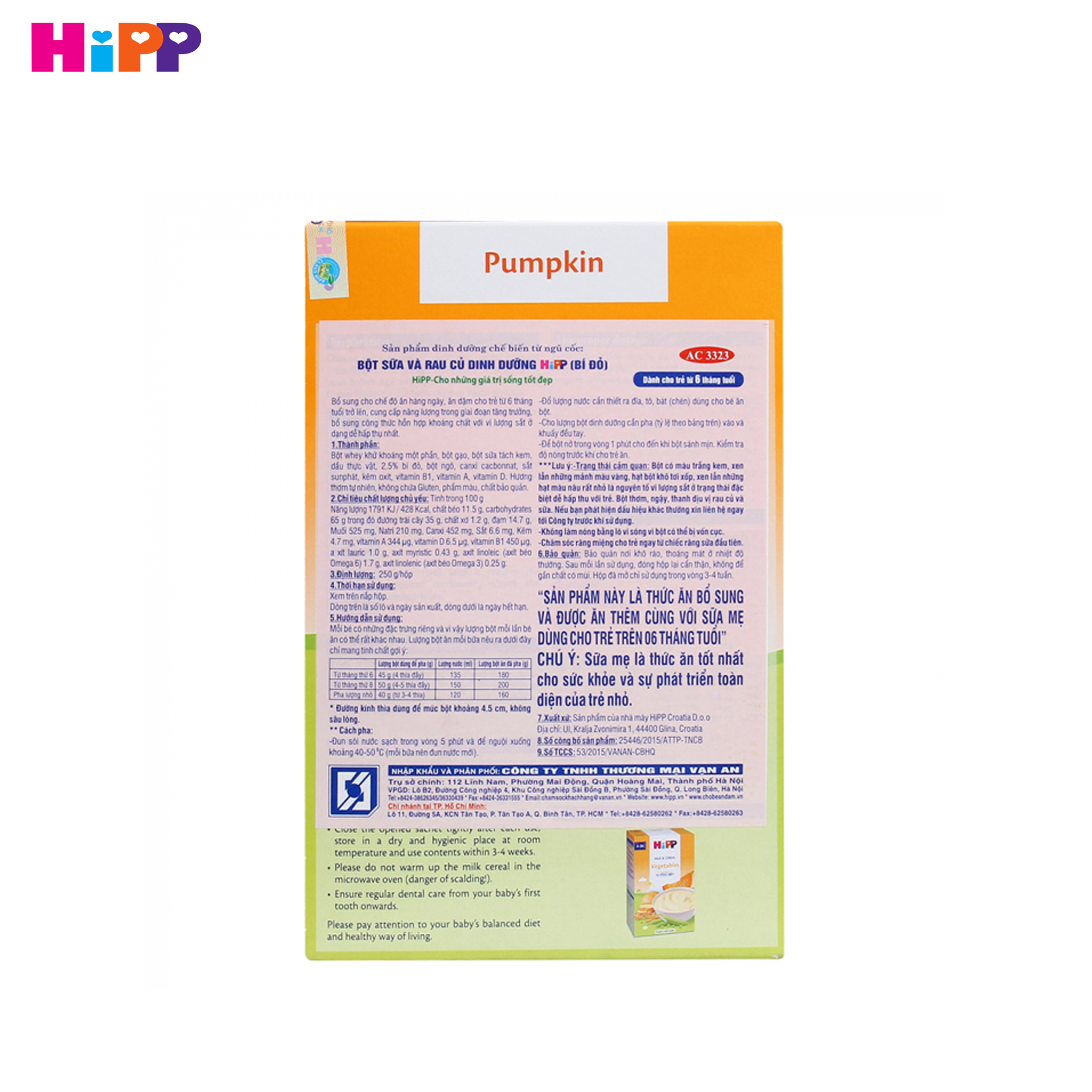 Bột ăn dặm Hipp sữa và bí đỏ - 250g (trên 6 tháng)